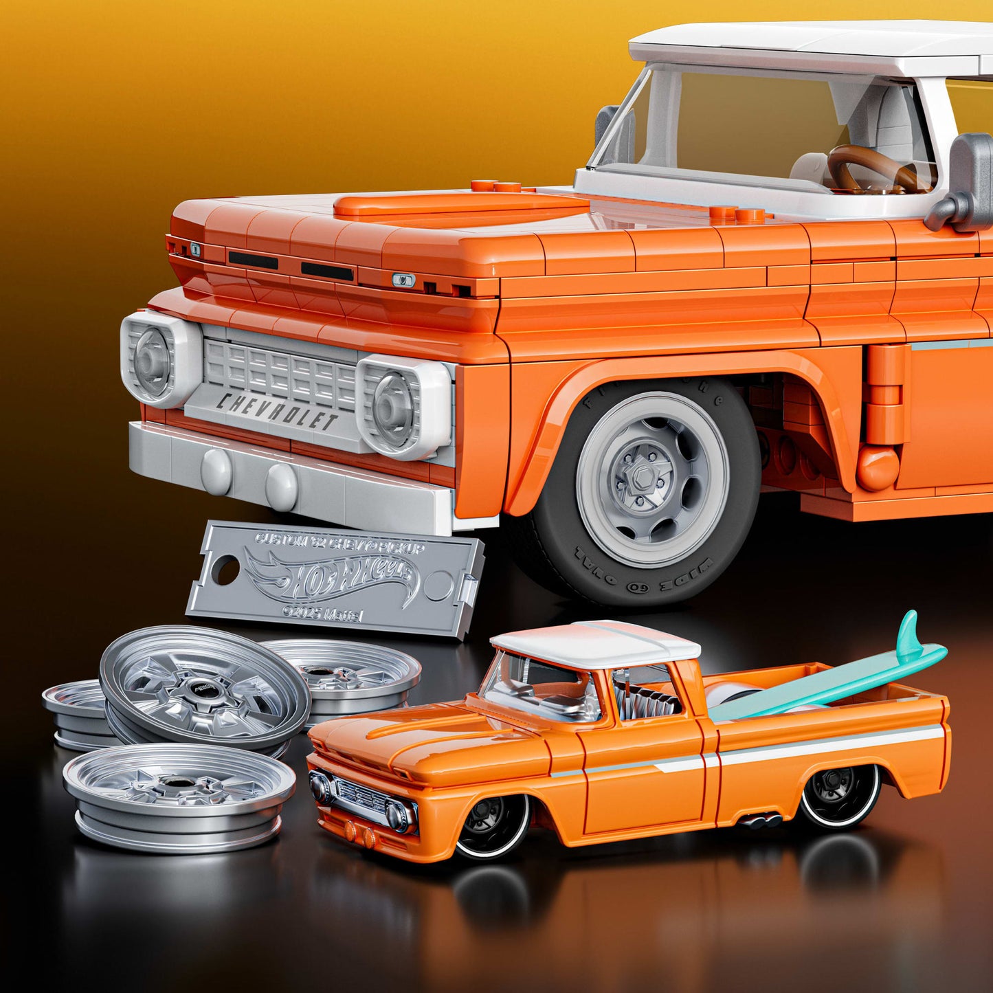 Mattel Brick Shop Hot Wheels Juguete de Construcción Elite Camioneta Custom 62 Chevy