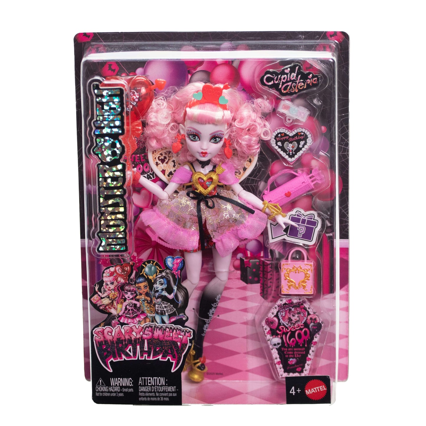 Monster High Scary Sweet Birthday Cupid Asteria Doll in Party Dress With Balloon & Gift