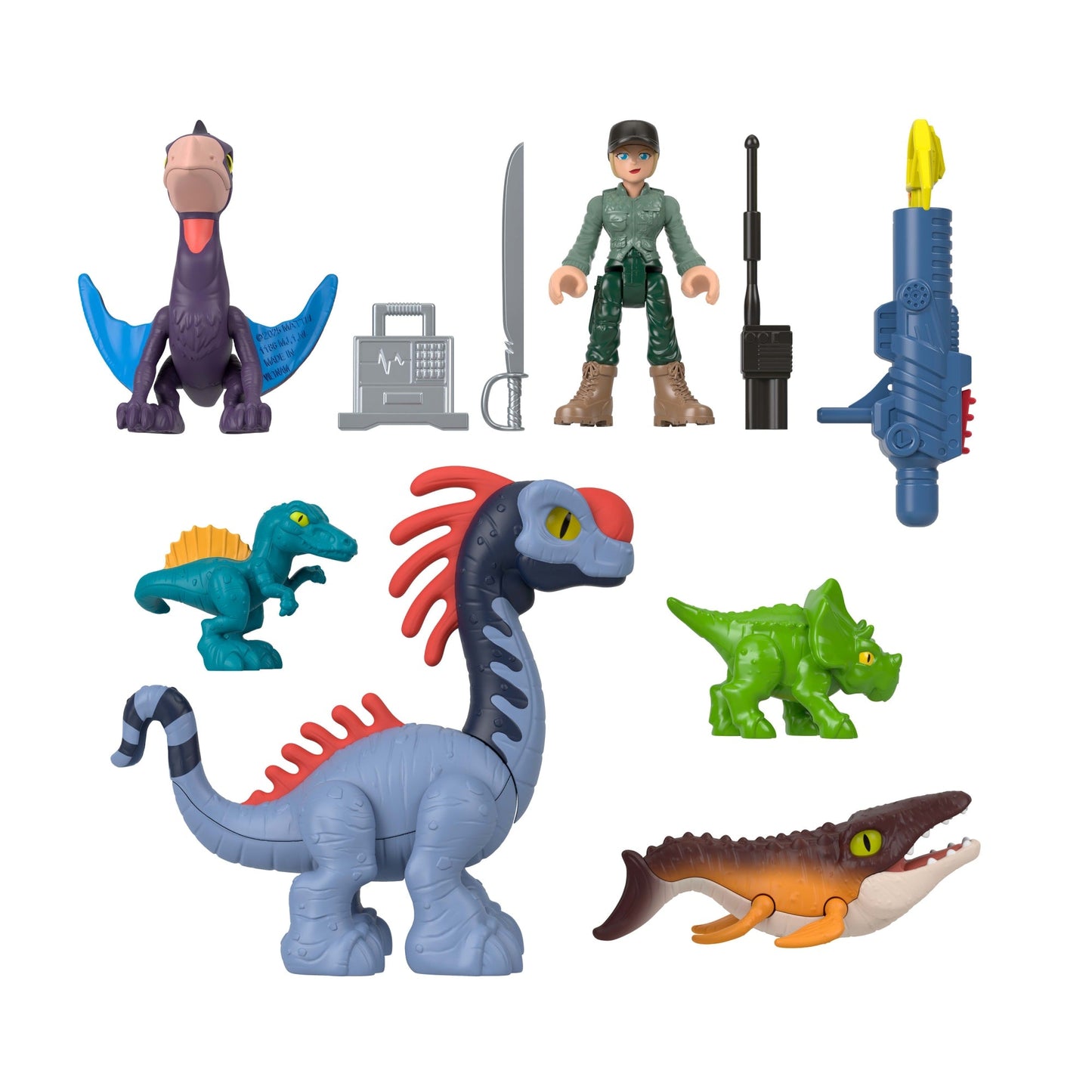 Imaginext Jurassic World Dinosaurio de Juguete Rebirth Paquete de Dinos Tierra, Aire y Mar