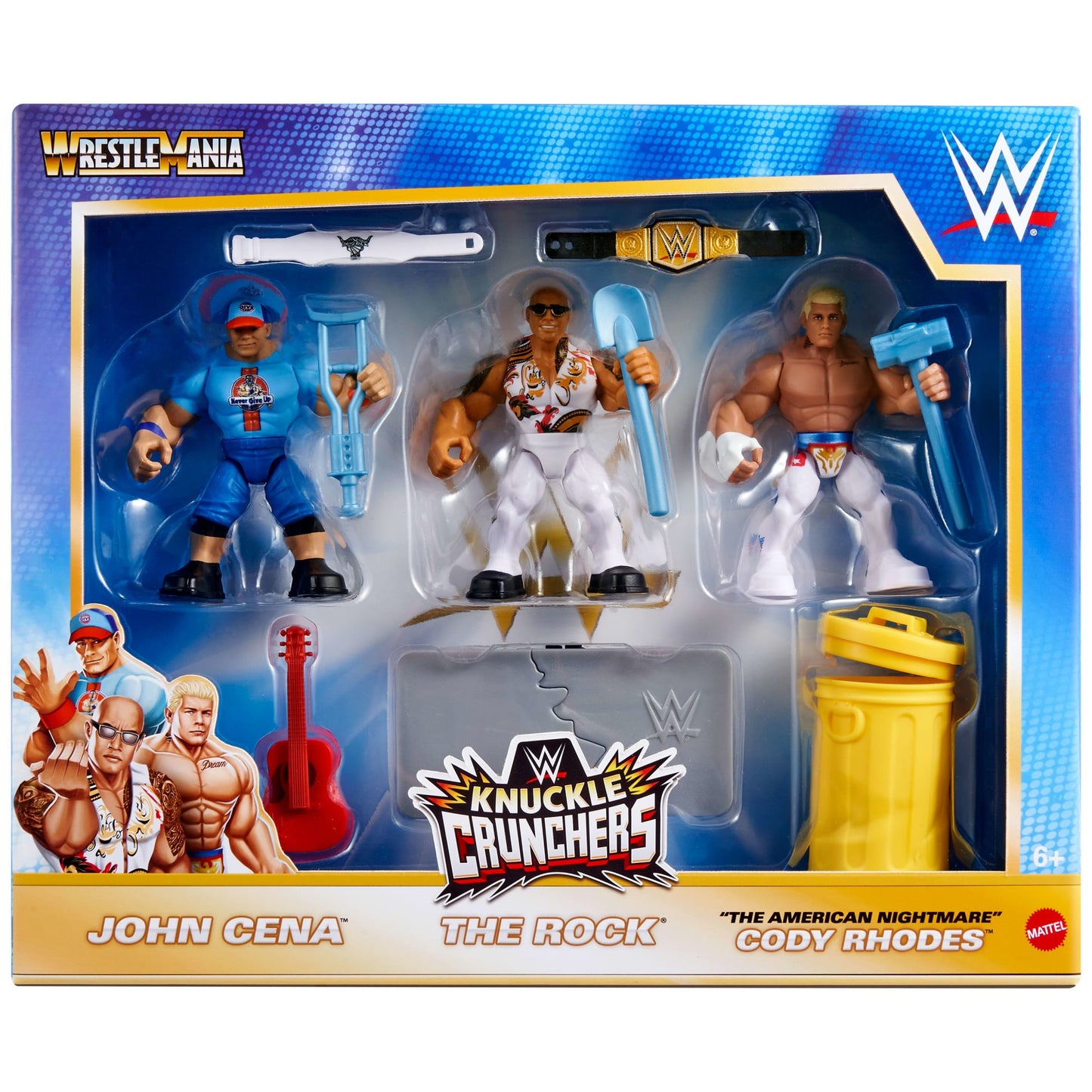 WWE Knuckle Crunchers Action Figures 3-Pack With 8 Accessories, Bone-Crunching Movement