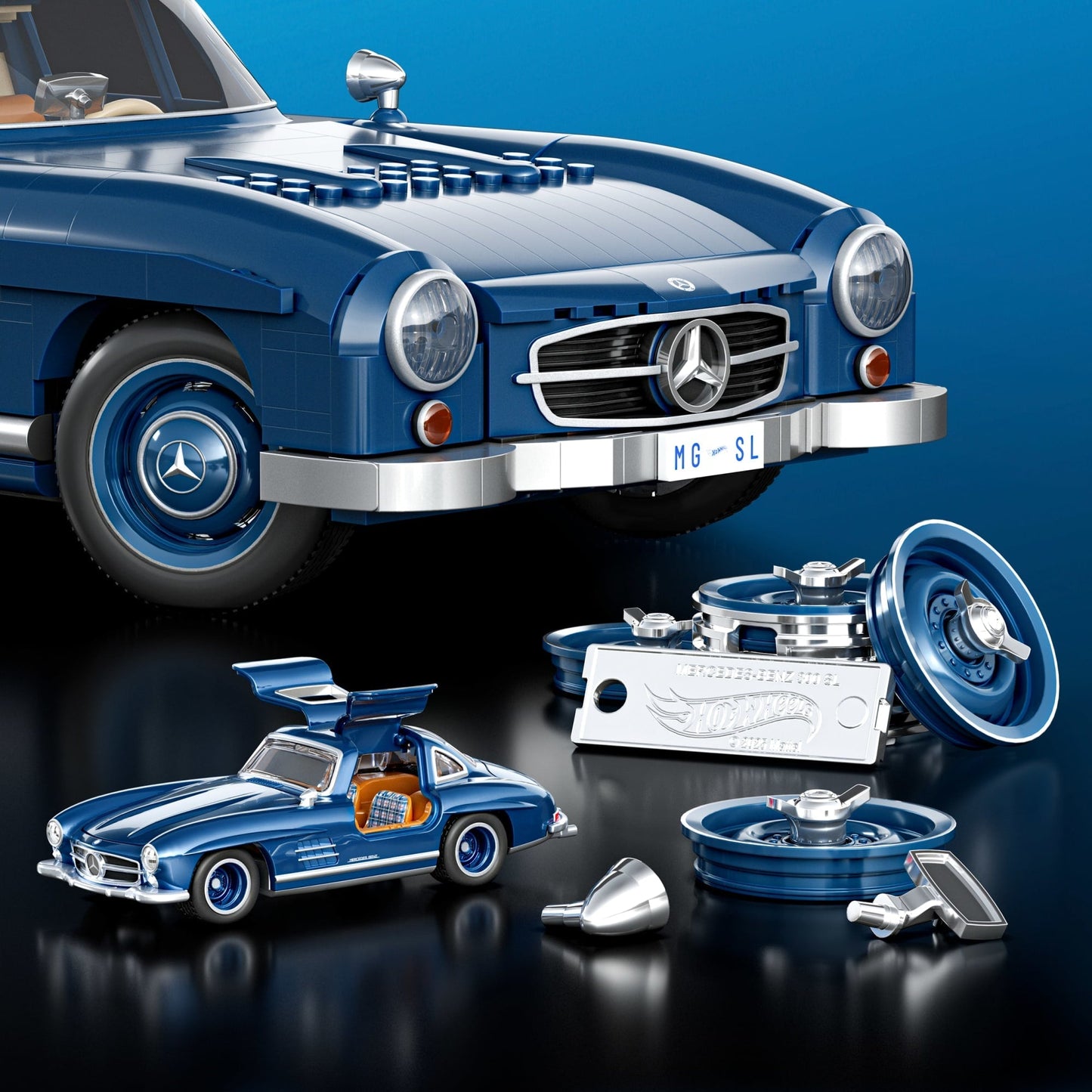 Mattel Brick Shop Hot Wheels Juguete de Construcción Premium Mercedes Benz 300 SL