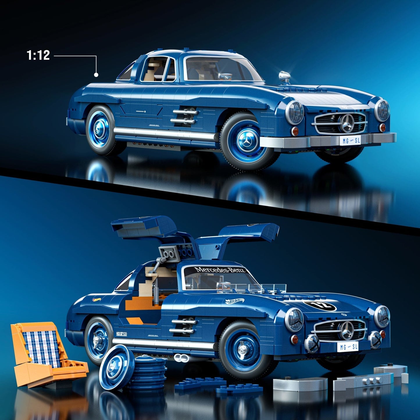 Mattel Brick Shop Hot Wheels Mercedes-Benz 300 Sl, Kit de Construction de Jouets 1600 Pièces de Collection