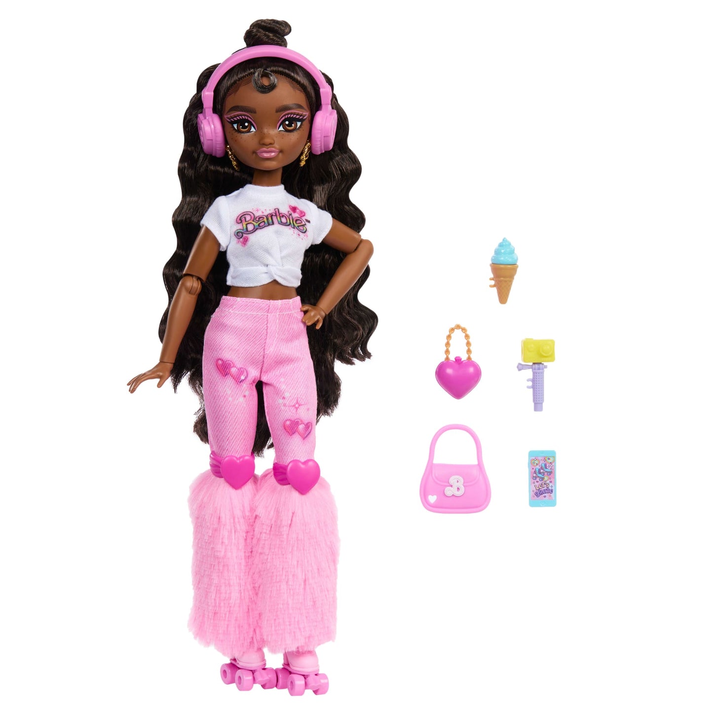 Dream Besties Barbie “Brooklyn” Roller Skating Fashion Doll With 9 Music & Video Themed Accessories