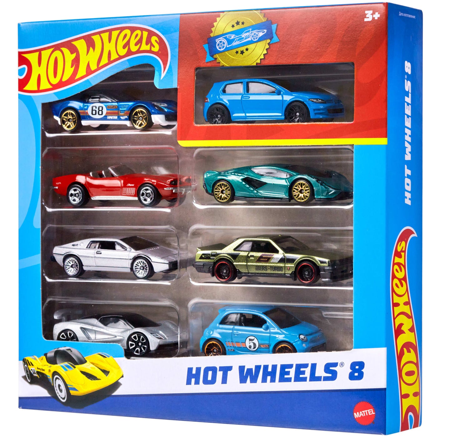Hot Wheels Set Of 8 Basic Toy Cars & Trucks in 1:64 Scale Including 1 Exclusive Car, Styles May Vary