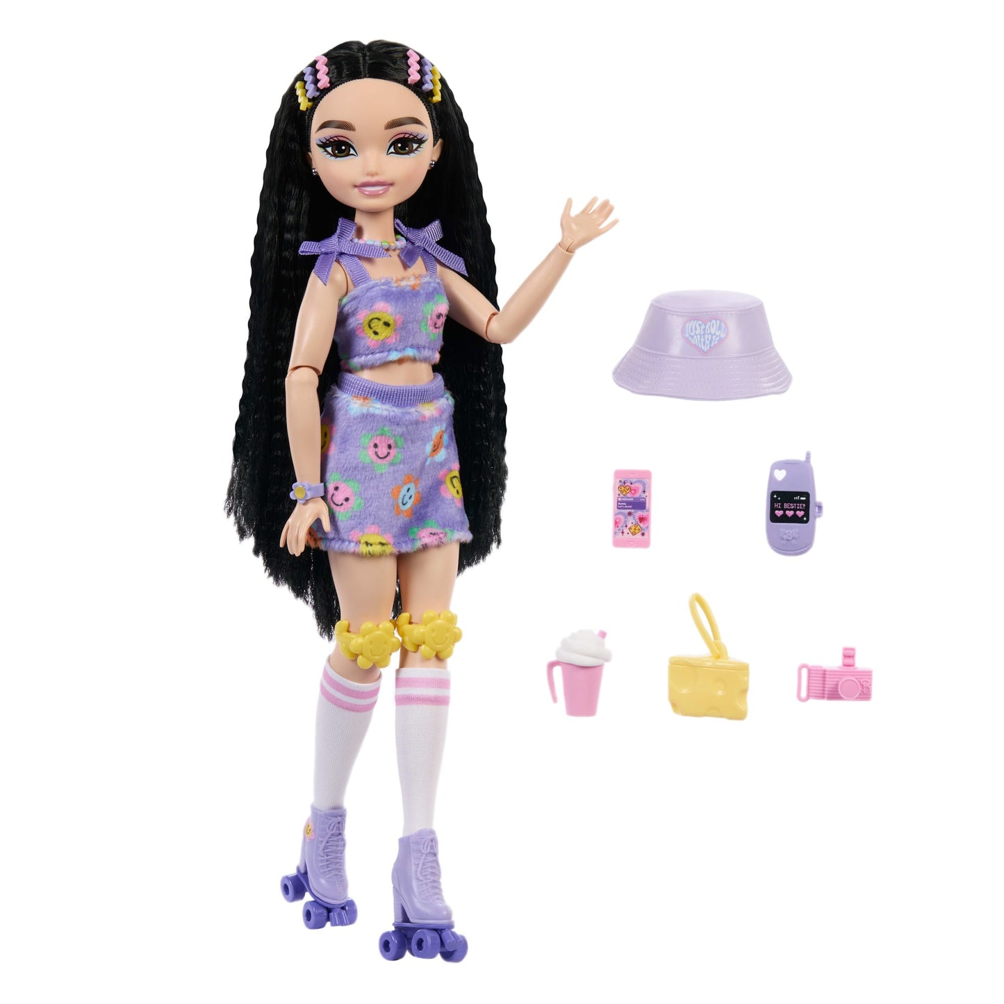 Dream Besties Barbie Renee Roller Skating Fashion Doll With 12 Video & Food Themed Accessories