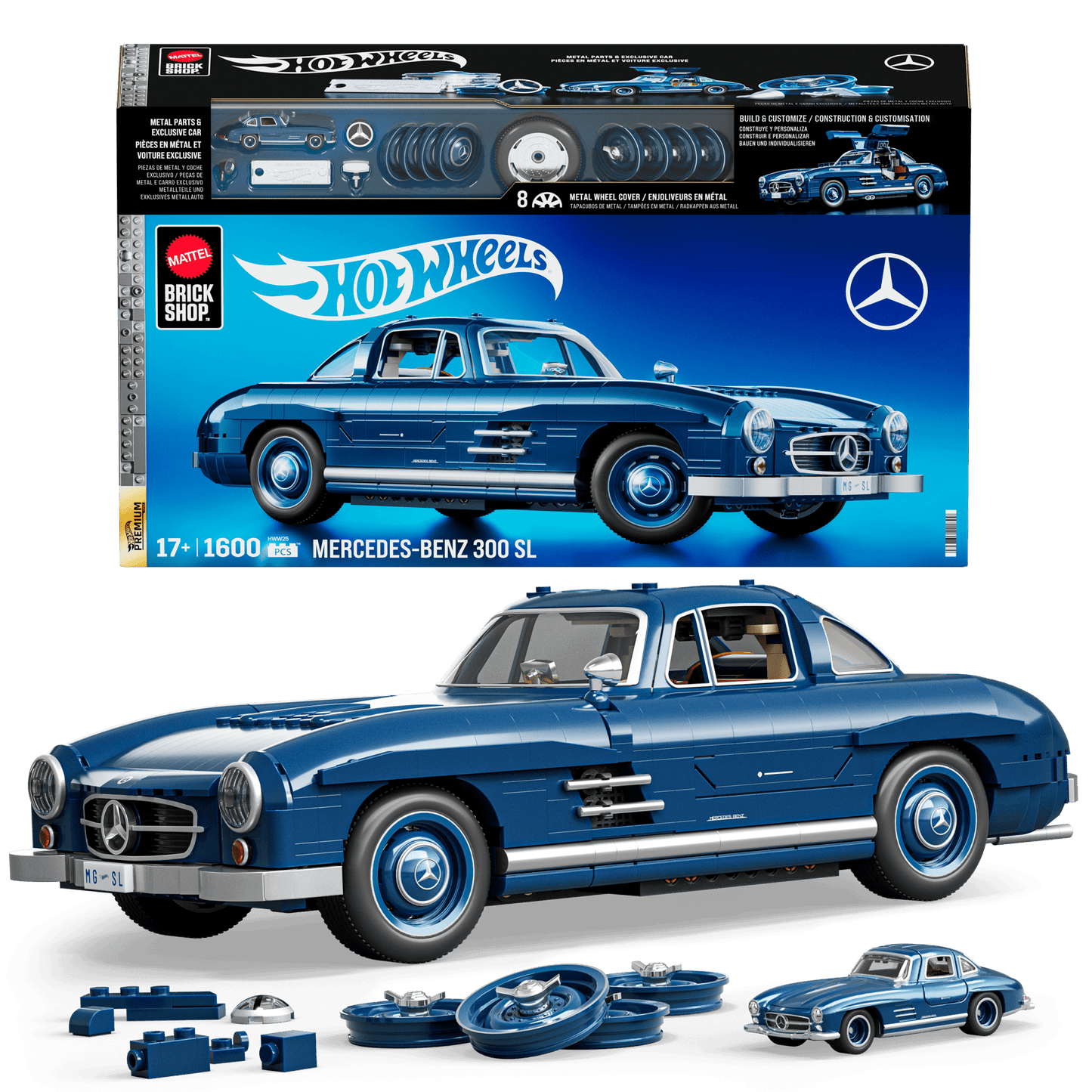 Mattel Brick Shop Hot Wheels Mercedes-Benz 300 SL Building Toy Kit (1600 Pieces), for Collectors