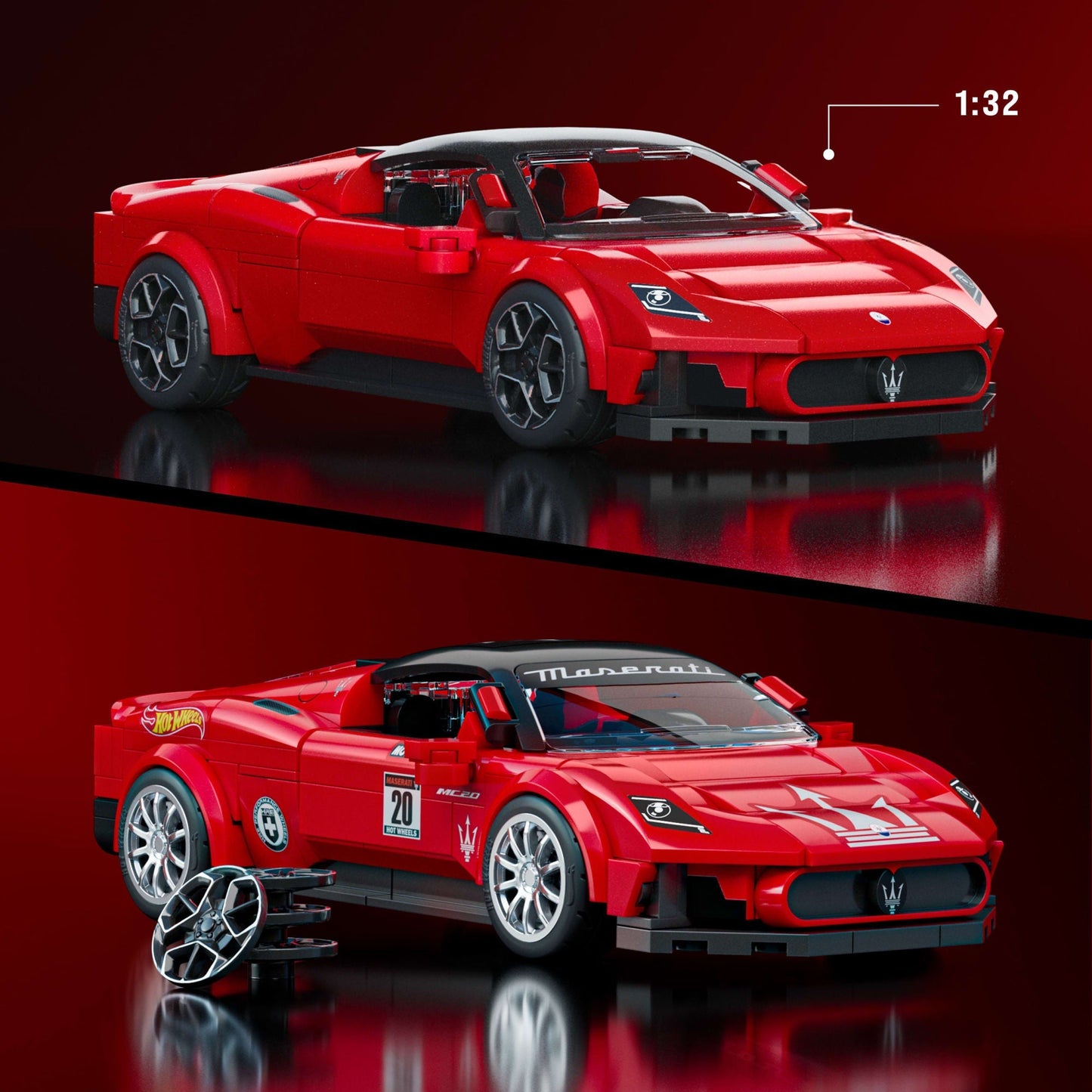 Mattel Brick Shop Hot Wheels Maserati Mc20, Kit de Construction de Jouets 250 Pièces, de Collection