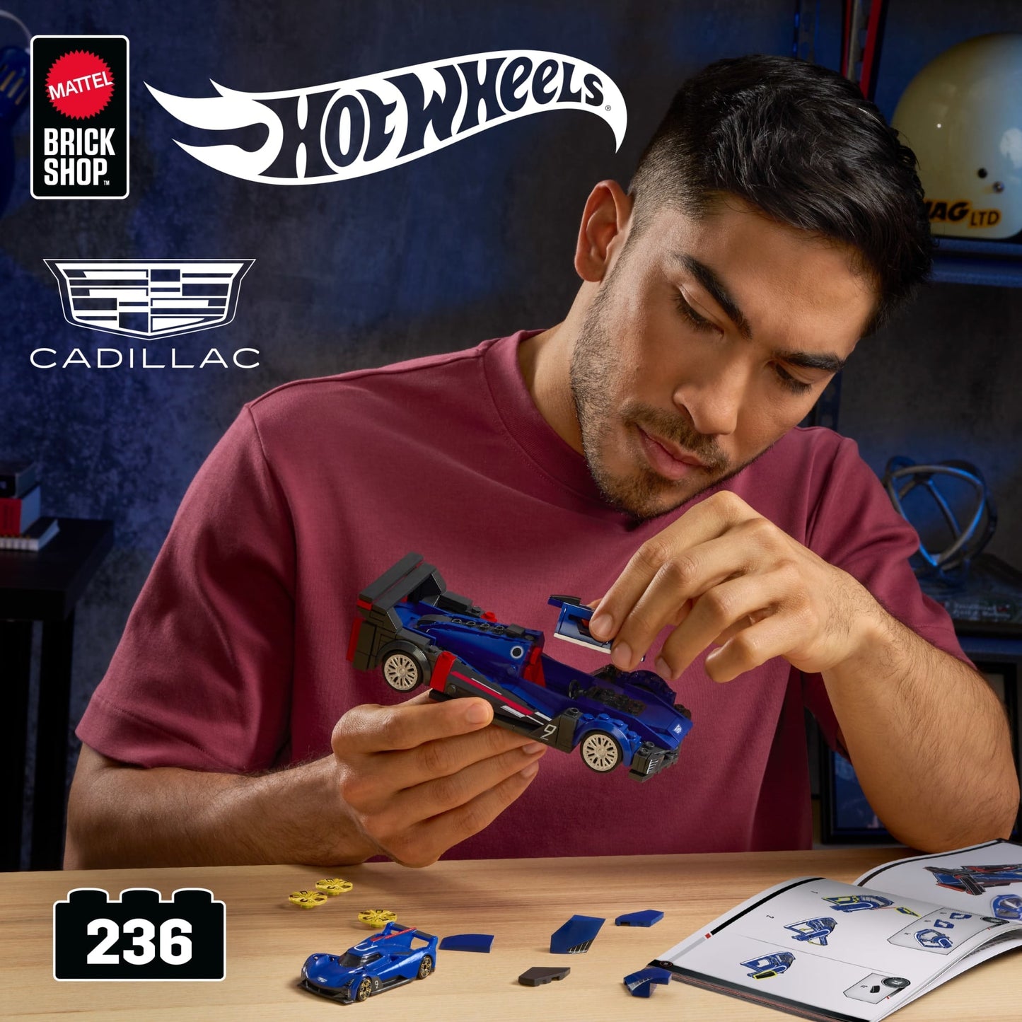 Mattel Brick Shop Hot Wheels Projet Gtp Hypercar de Cadillac, Kit de Construction de Jouets 236 Pièces de Collection