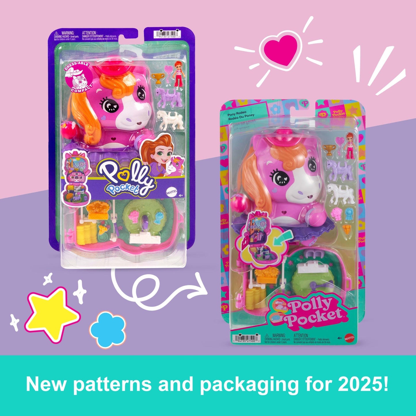 Polly Pocket Pony Rodeo Compact Playset With 1 Micro Doll And Pet Horses, Travel Toy With Food & Styling Accessories