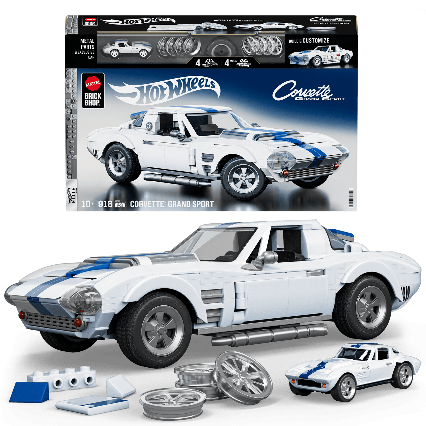 Mattel Brick Shop Hot Wheels Corvette Grand Sport, Kit de Construction de Jouets 918 Pièces, de Collection