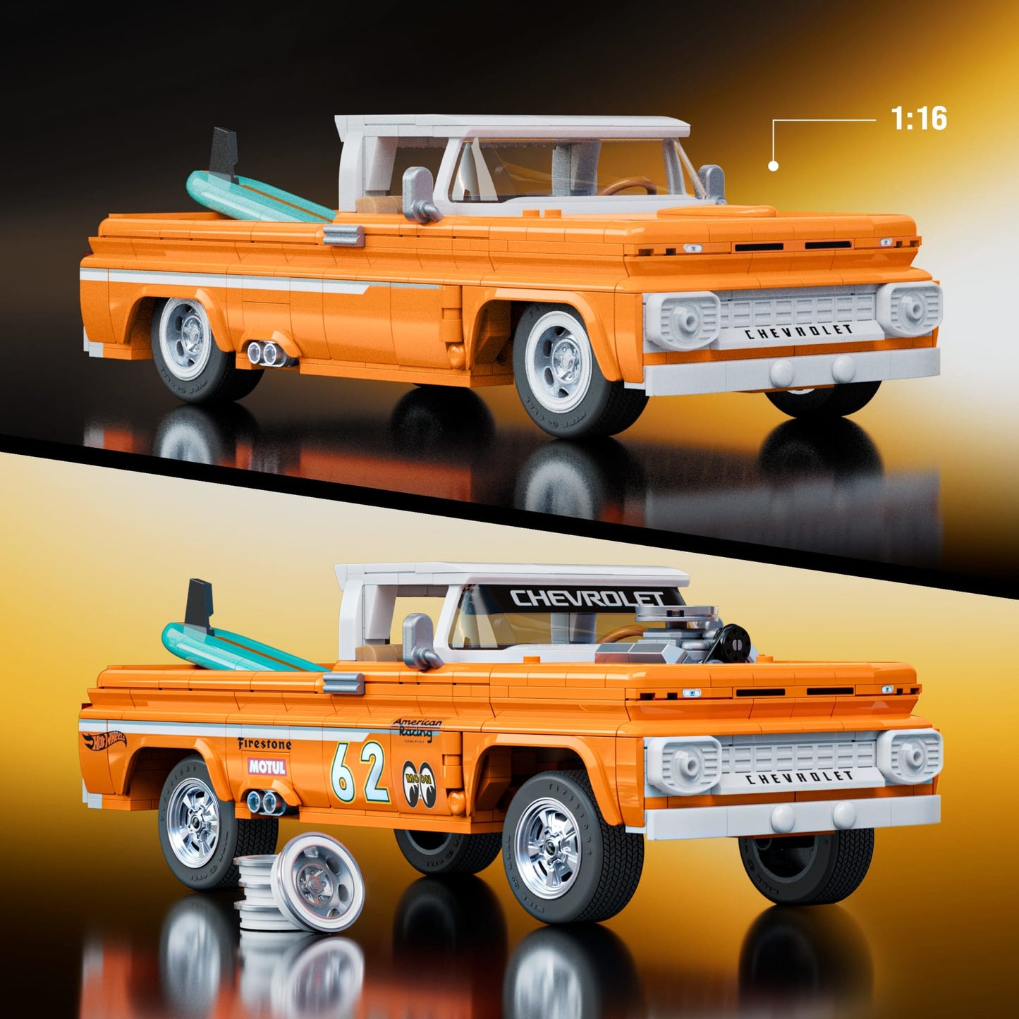 Mattel Brick Shop Hot Wheels Juguete de Construcción Elite Camioneta Custom 62 Chevy
