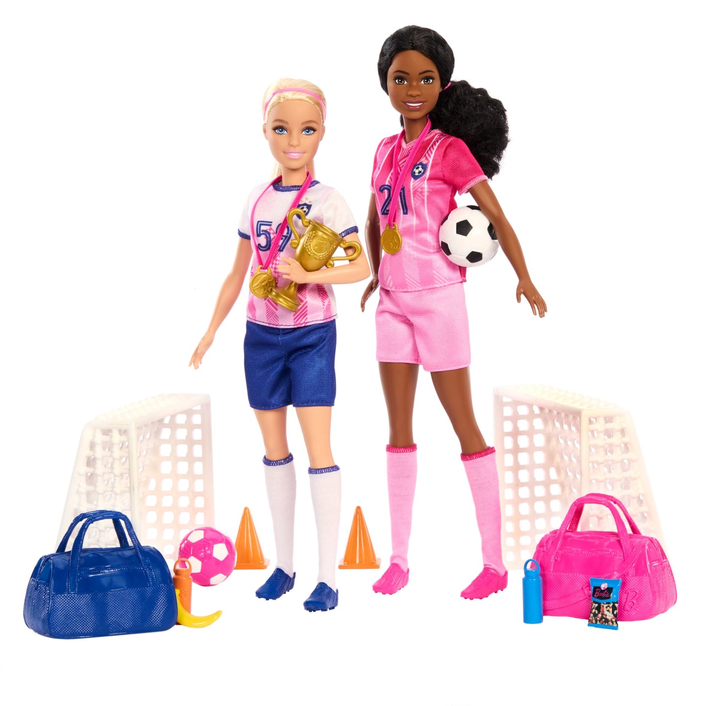 Barbie Soccer Playset With 2 Dolls & 15 Accessories Including 2 Nets, 2 Soccer Balls & More