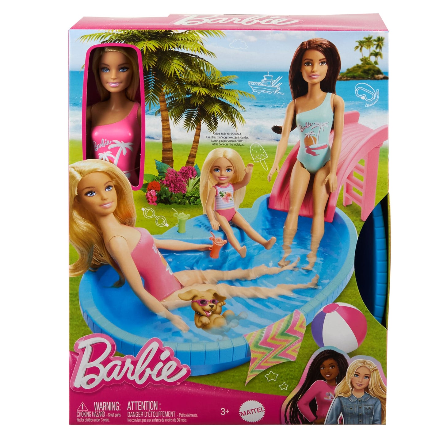 Barbie Coffret de Jeu et Poupée, Blonde, Piscine, Serviette, Boissons