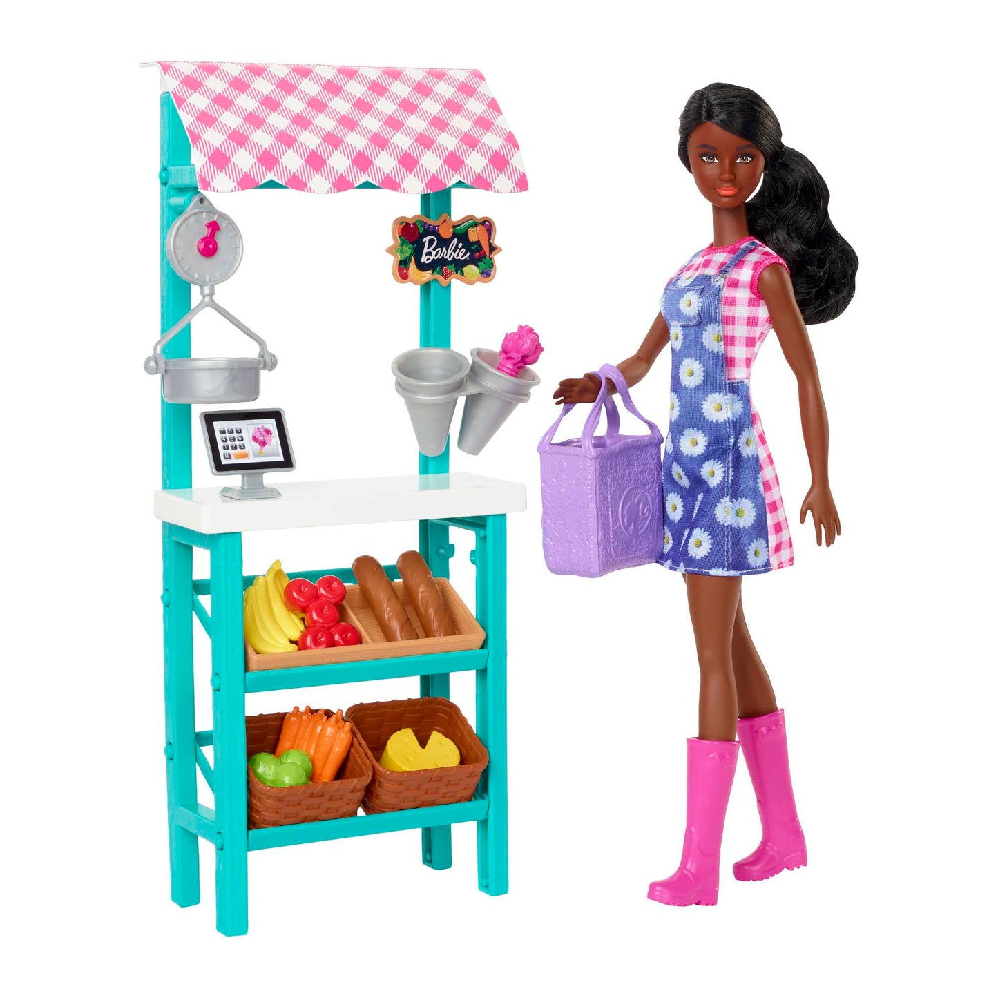 Barbie Farmers Market, Doll (Brunette), Stand, Register & More, 3 & Up