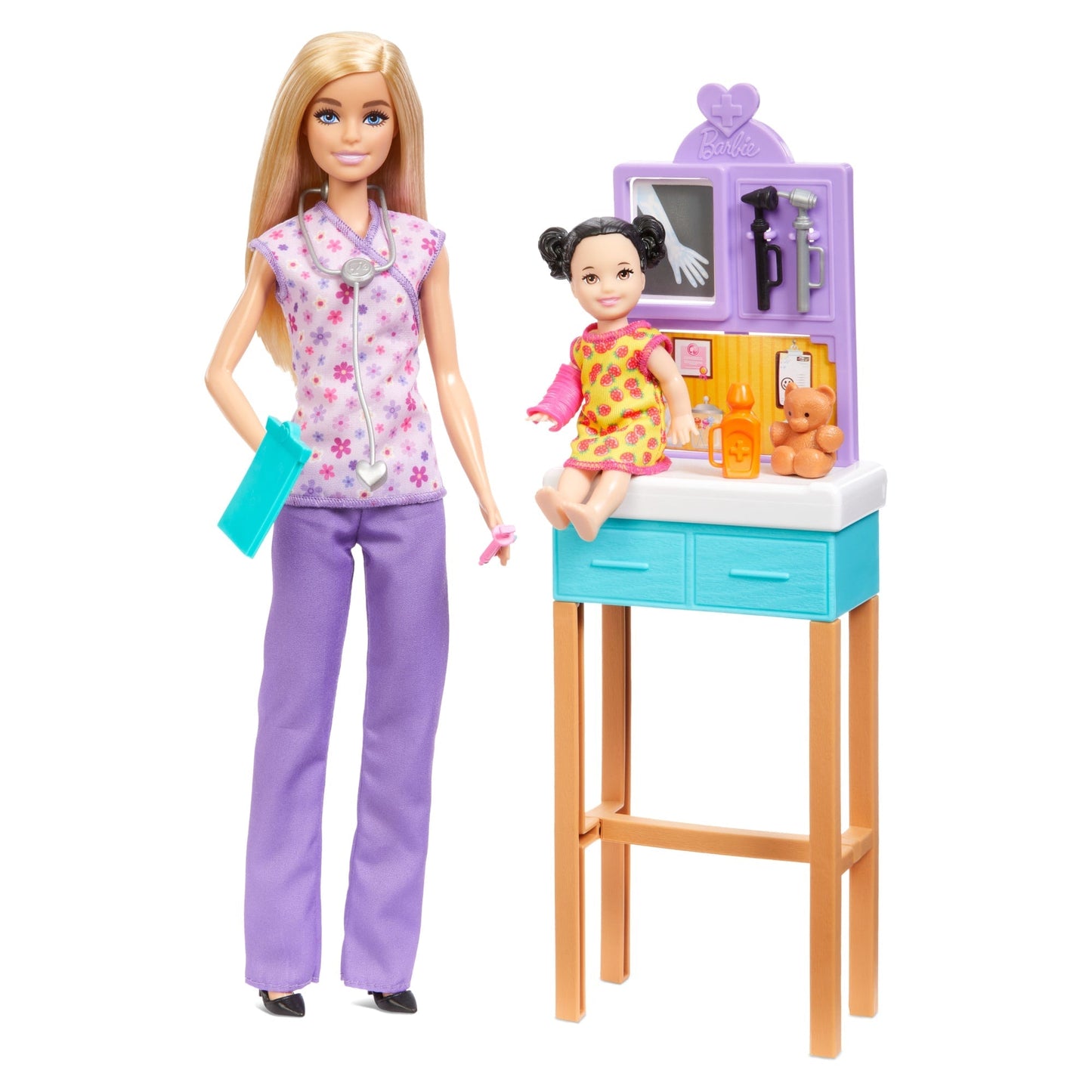 Barbie Pediatrician Doll And Doctor Playset With Accessories, Purple Scrubs, Barbie Toys