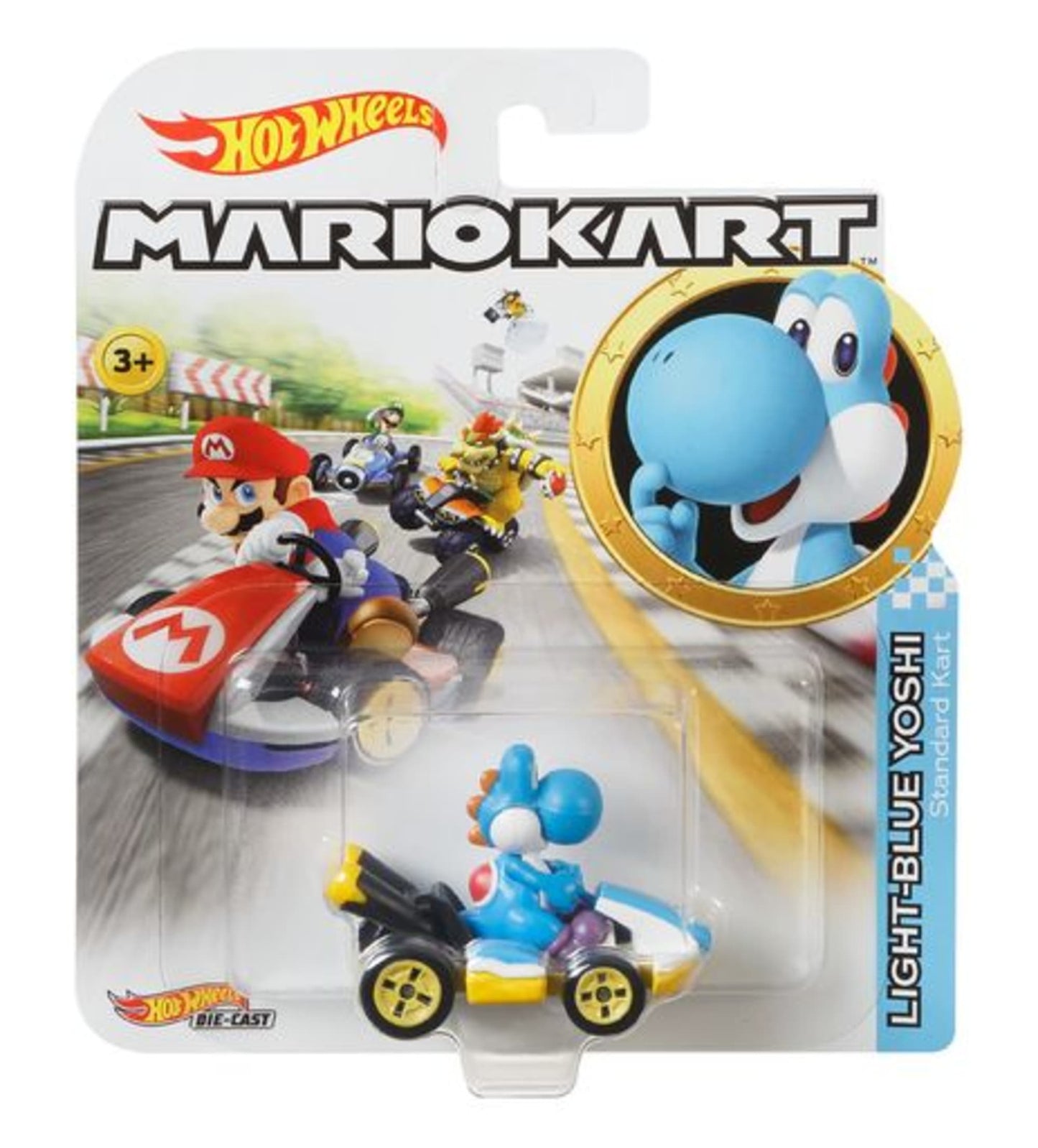 Hot Wheels Mario Kart Vehículo de Juguete Yoshi Azul Claro Estándar Kart