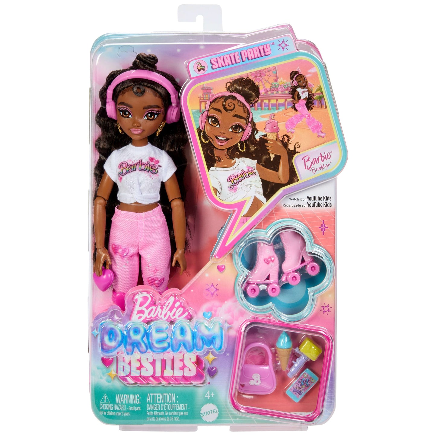 Dream Besties Barbie “Brooklyn” Roller Skating Fashion Doll With 9 Music & Video Themed Accessories
