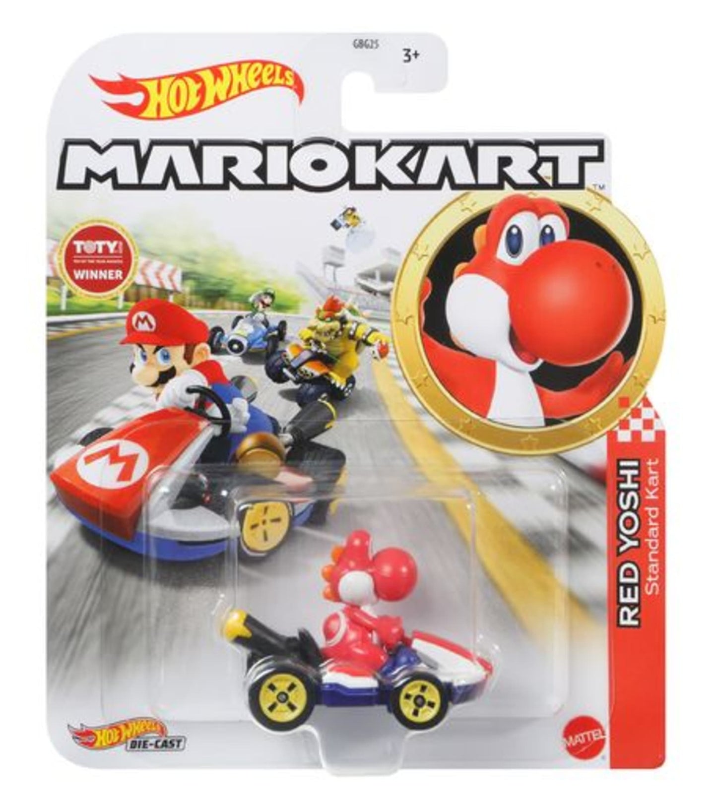 Hot Wheels Mario Kart Vehículo de Juguete Yoshi Rojo Estándar Kart