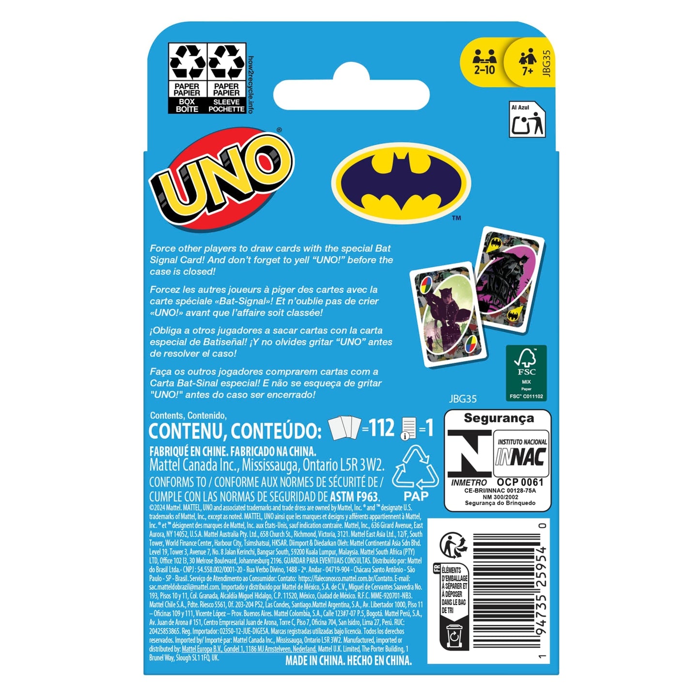 Uno Batman  Jeu de Cartes Pour Jeux Avec enfants et Famille