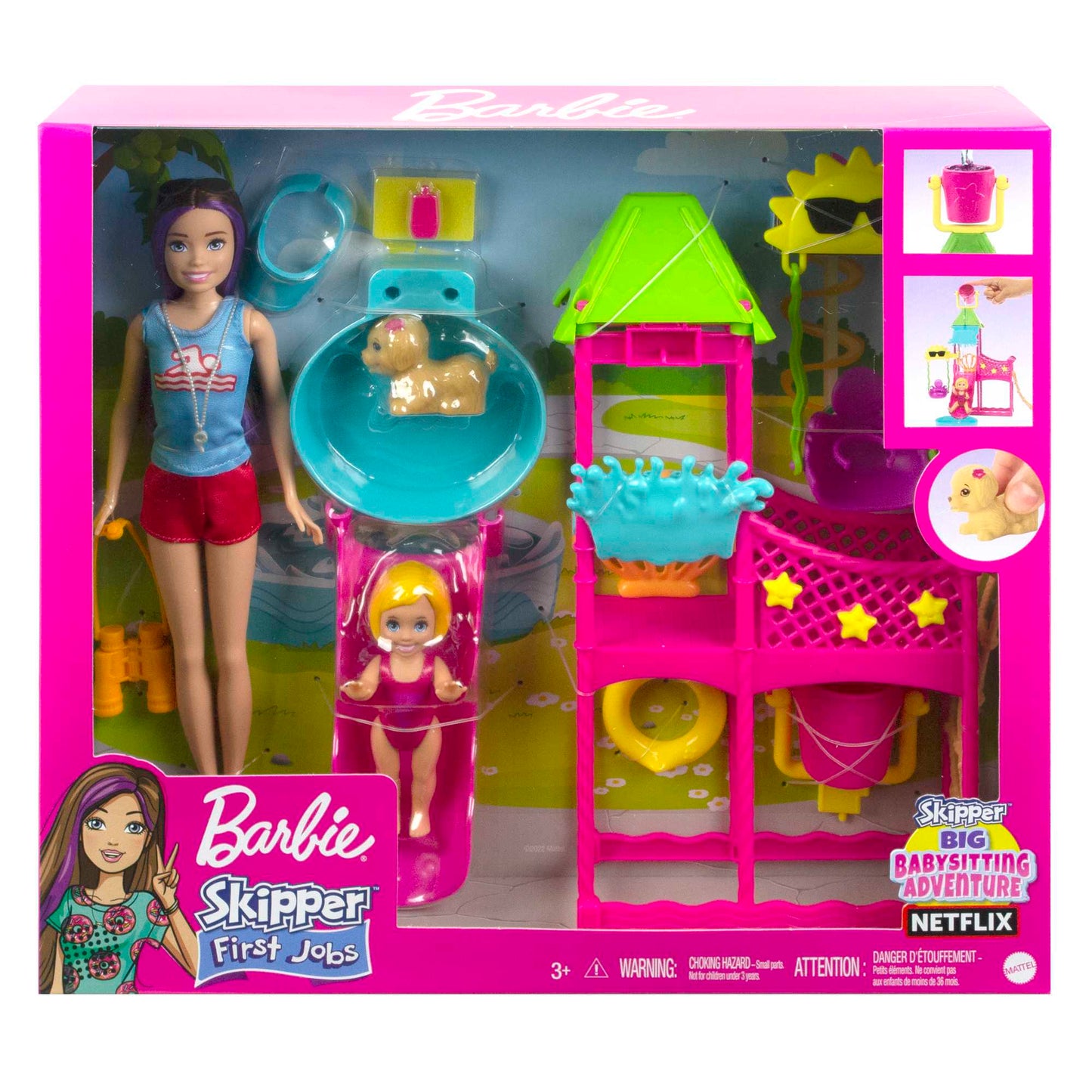 Barbie Toys, Skipper Doll And Waterpark Playset With Working Water Slide And Accessories, First Jobs