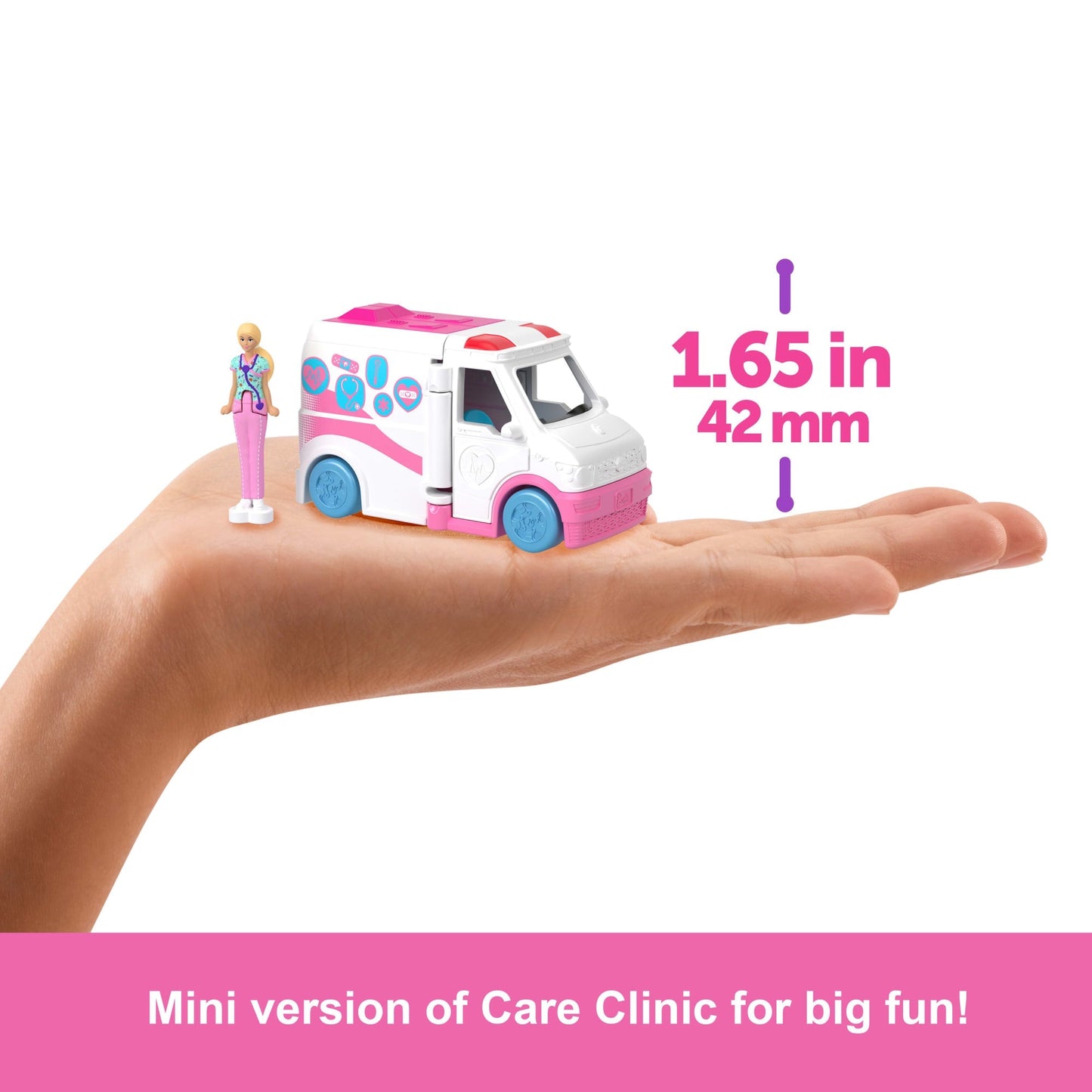 Barbie Mini Barbieland Doll & Vehicle Set With 1.5-Inch Doll, Color-Change Care Clinic