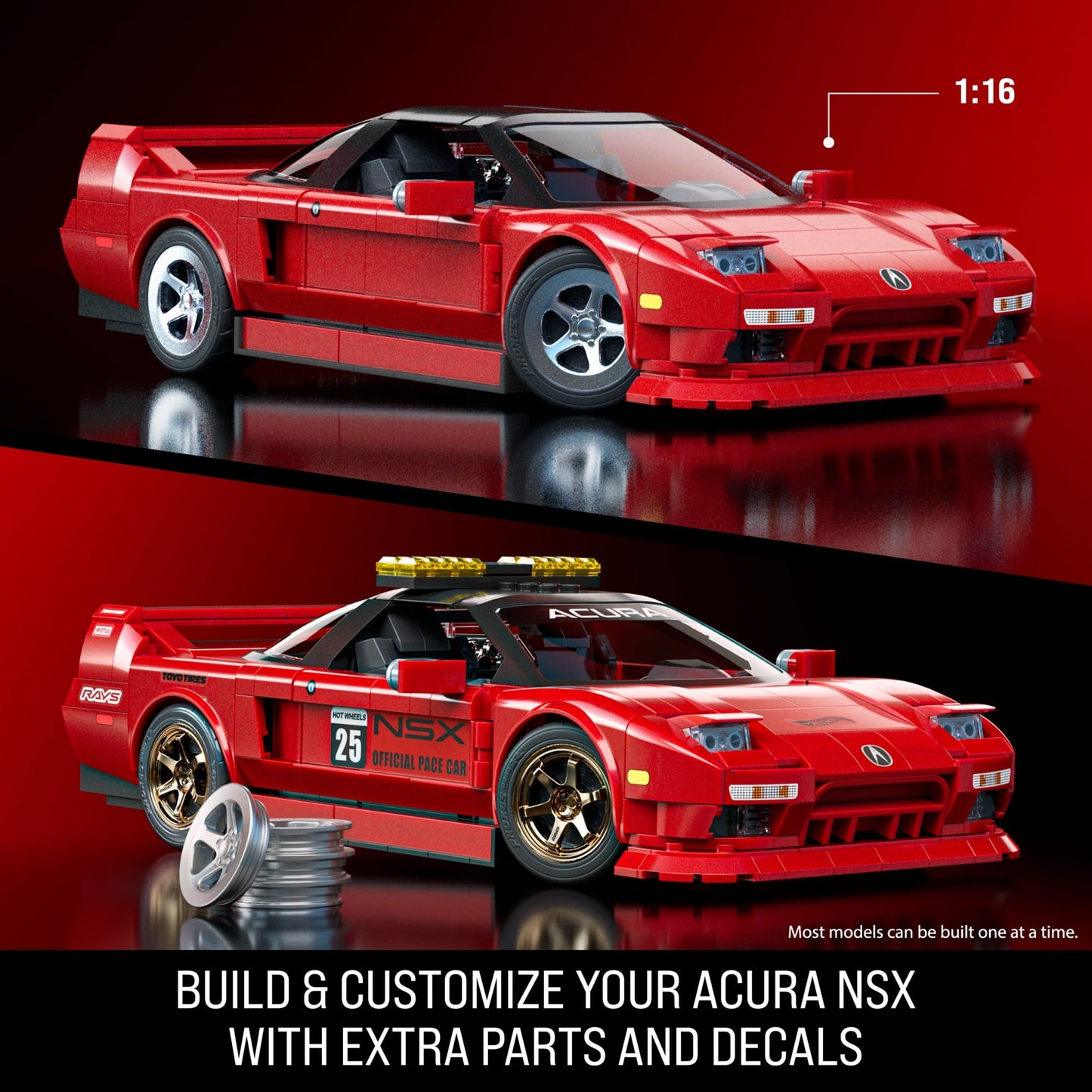 Mattel Brick Shop Hot Wheels ’90 Acura NSX Building Toy (876 Pieces), for Collectors