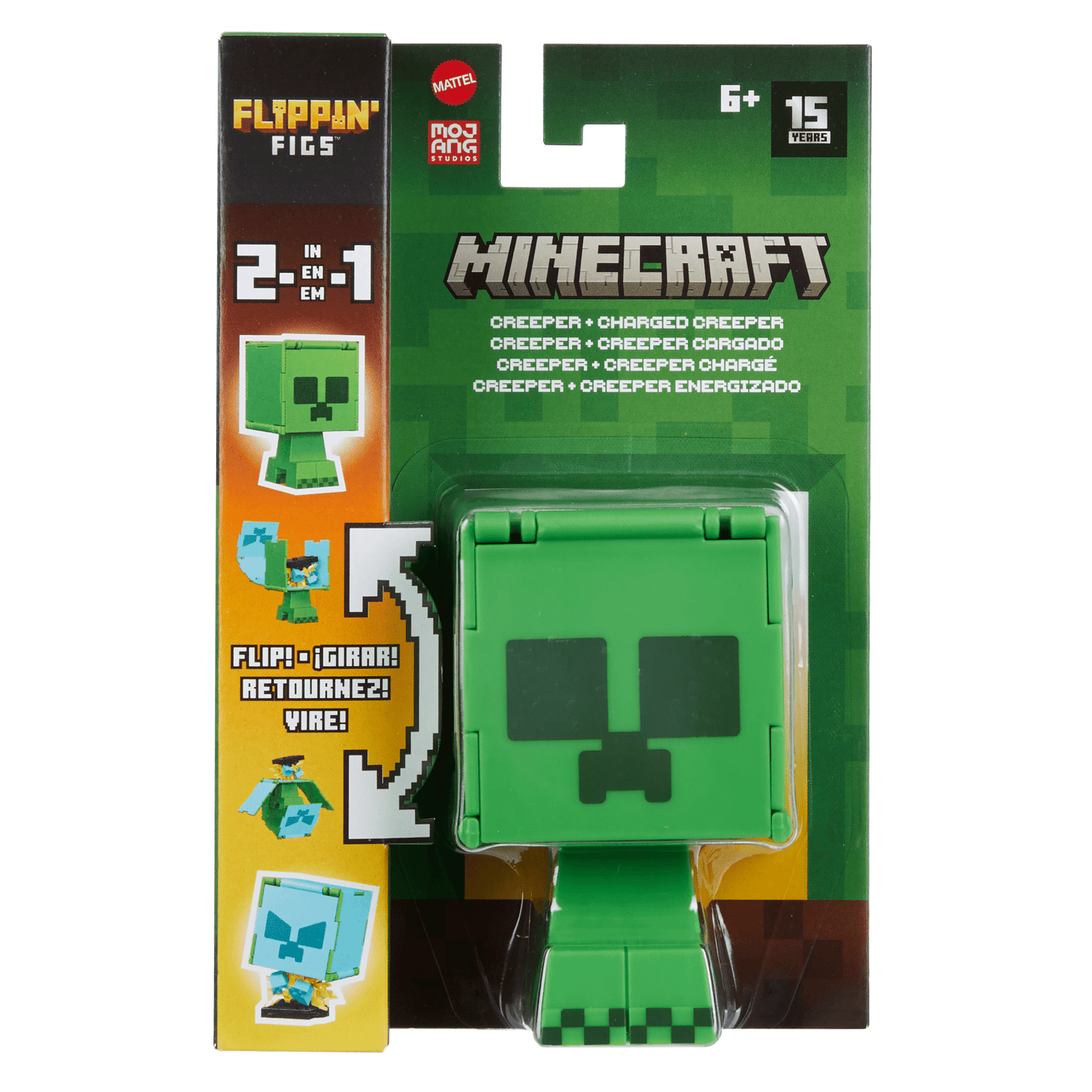 Minecraft Flippin’ Figs Figures Collection, 2-in-1 Fidget Play, 3.75-in Scale & Pixelated Design (Characters May Vary)