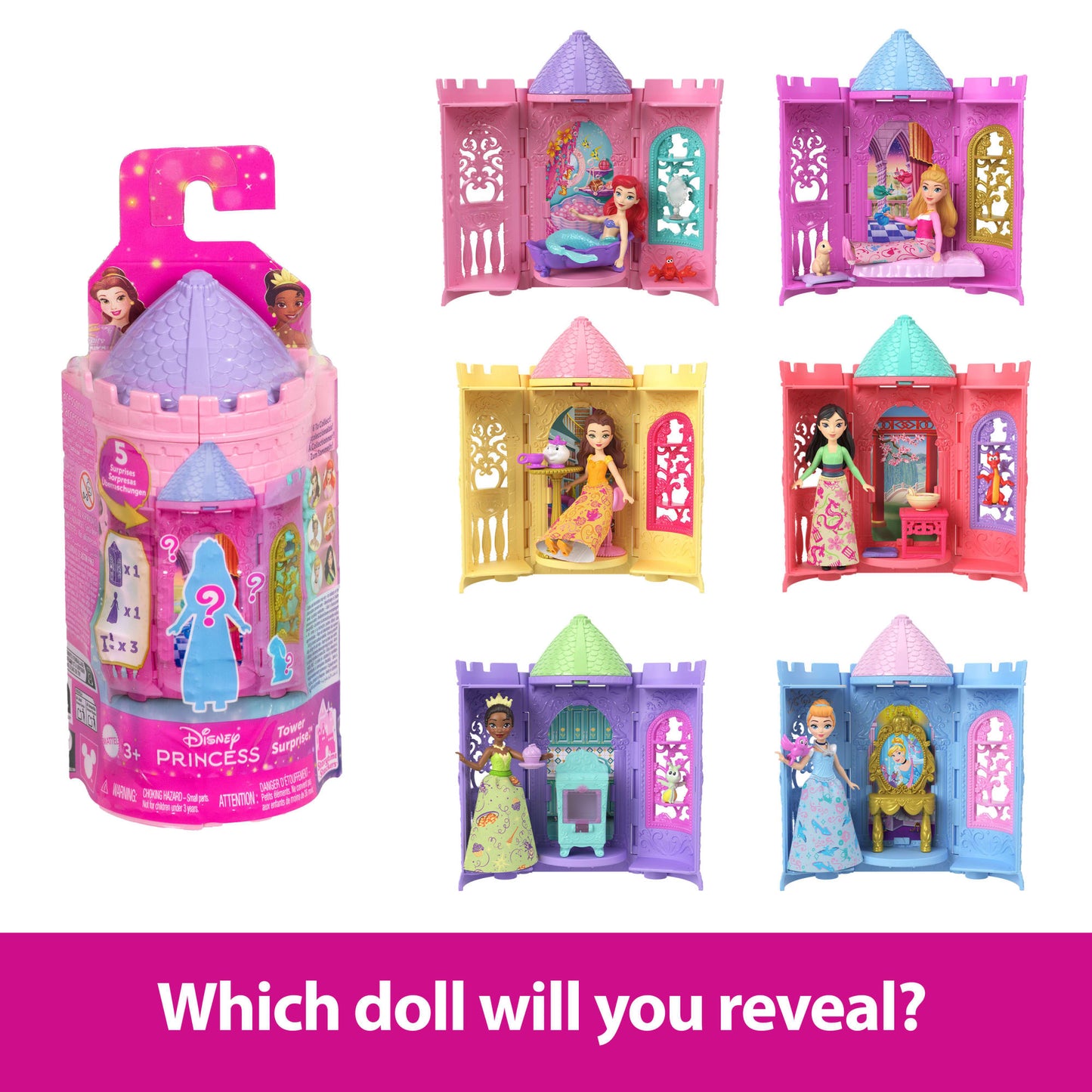 Disney Princess Or Villains Tower Surprise Small Doll & Stacking Playset Accy (Characters May Vary)