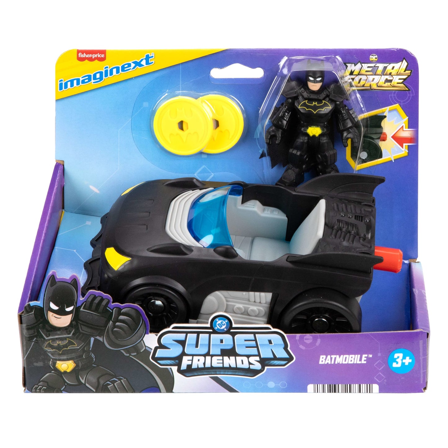 Fisher-Price Imaginext DC Super Friends Metal Force Batmobile Toy Car & Batman Action Figure Set