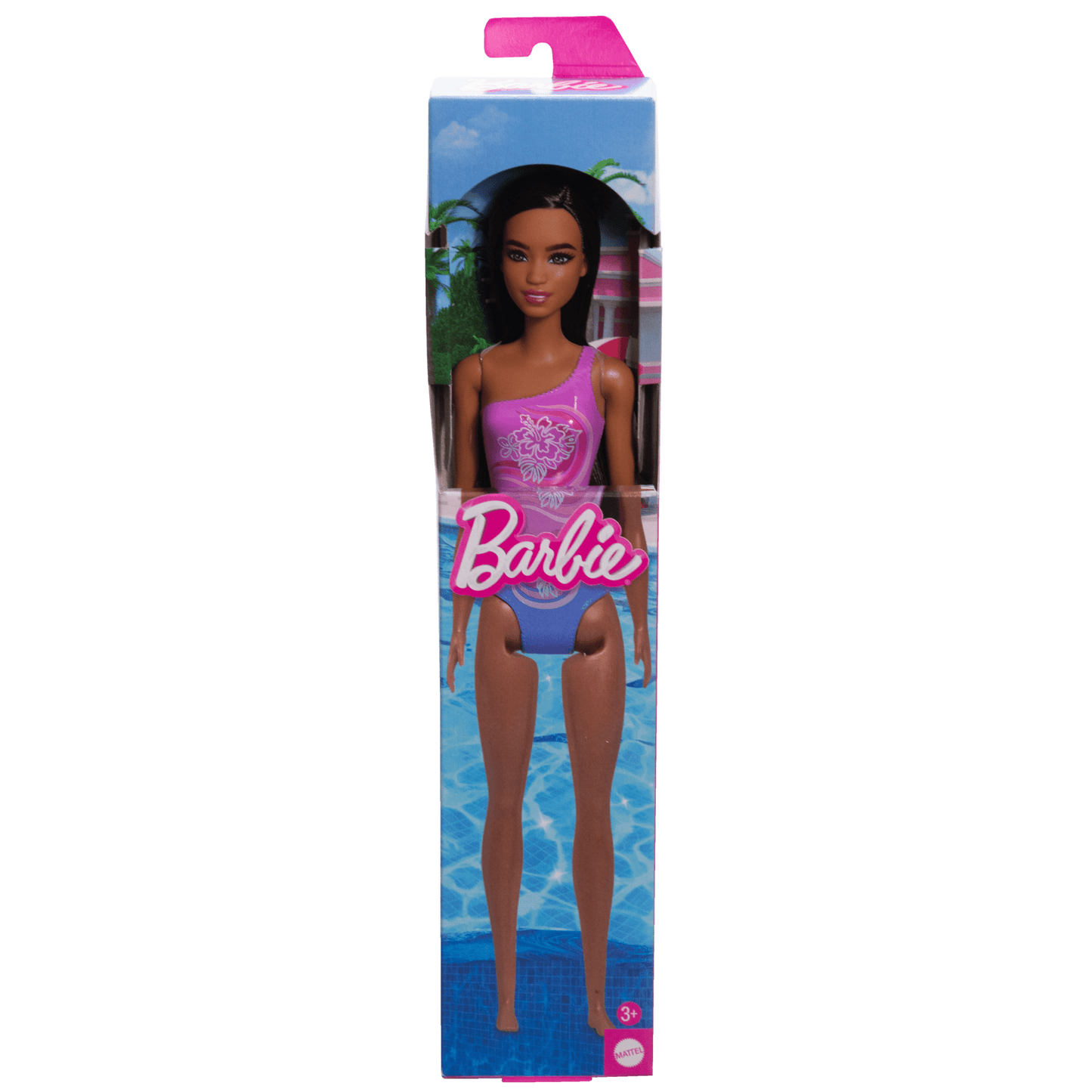 Barbie®  Poupée Plage  Cheveux Brun Foncé, Maillot Violet Tropical