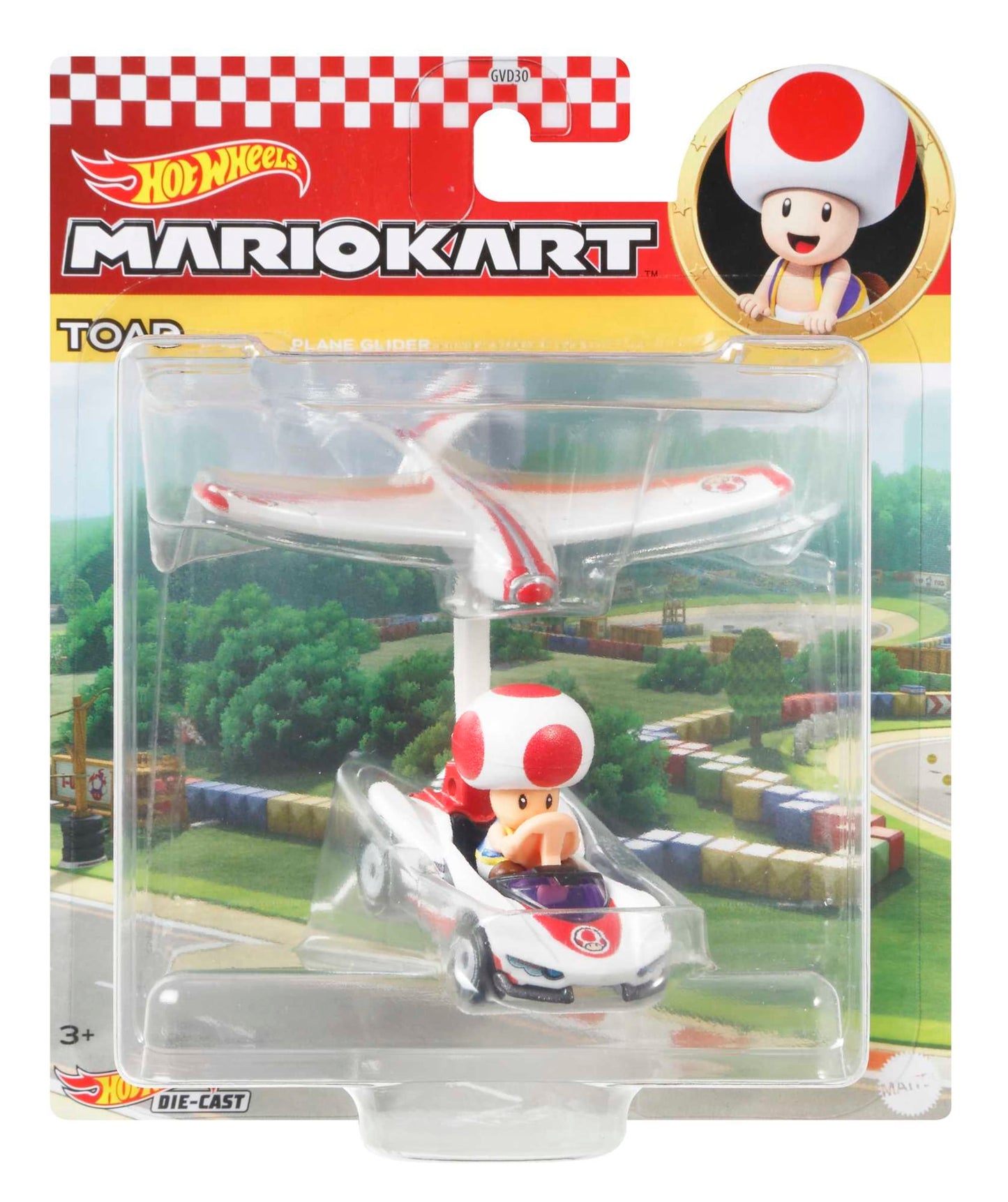 Hot Wheels Mario Kart Vehículo de Juguete Toad P-Wing con Plane Glider