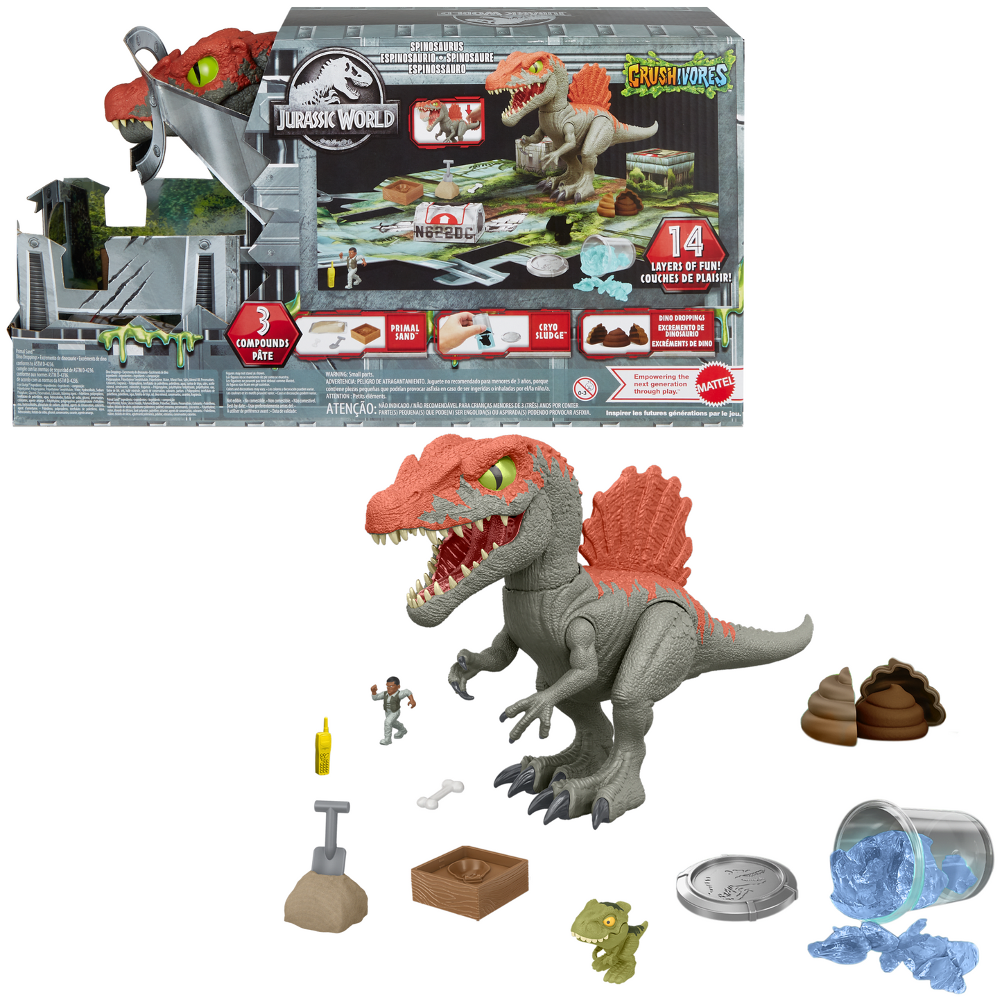 Jurassic World Crushivores Spinosaurus Cage Crasher Dinosaur Action Figure Unboxing Toy & Compounds