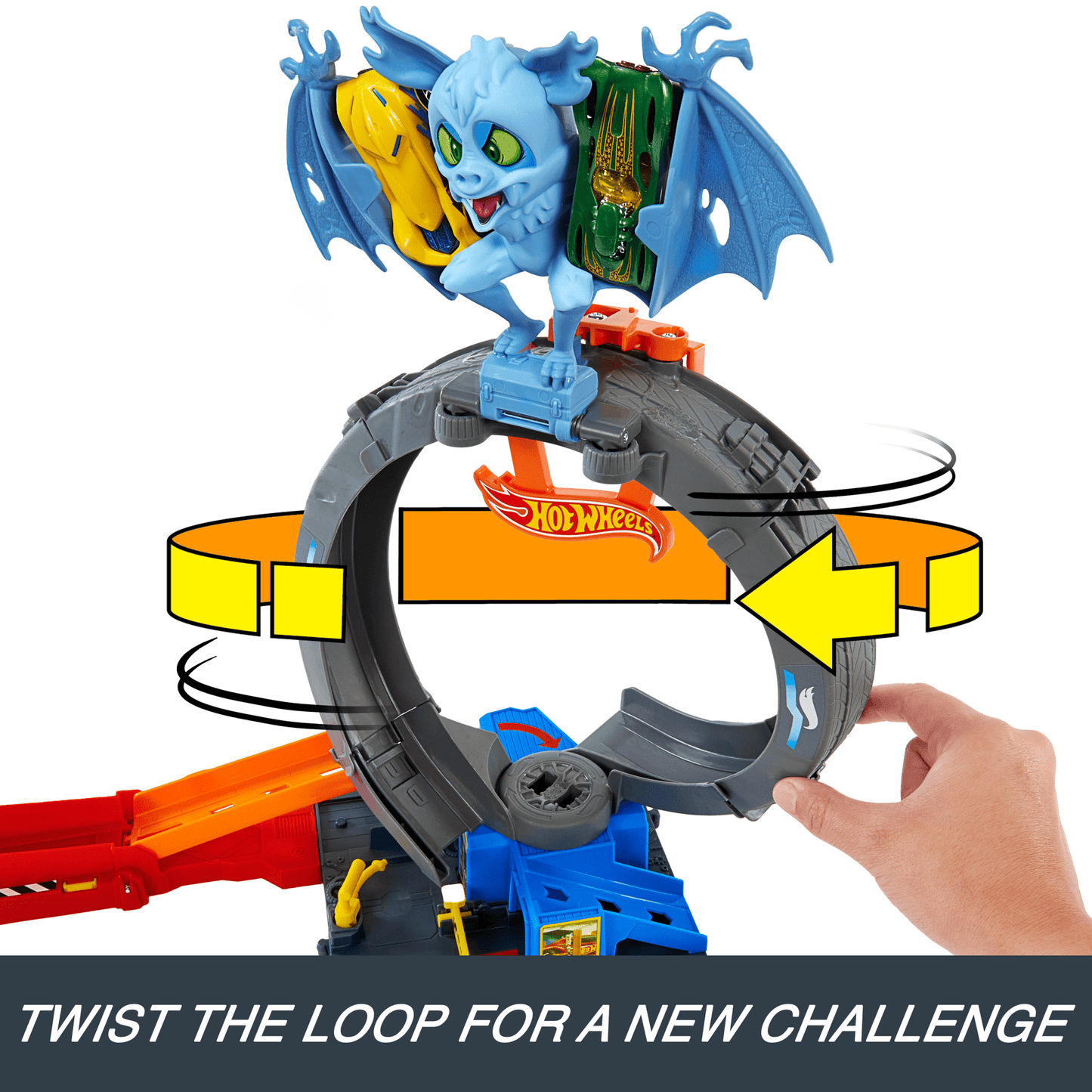 Hot Wheels City Bat Loop Attack Playset & 1:64 Scale Toy Car, Featured in The Series “Let's Race”