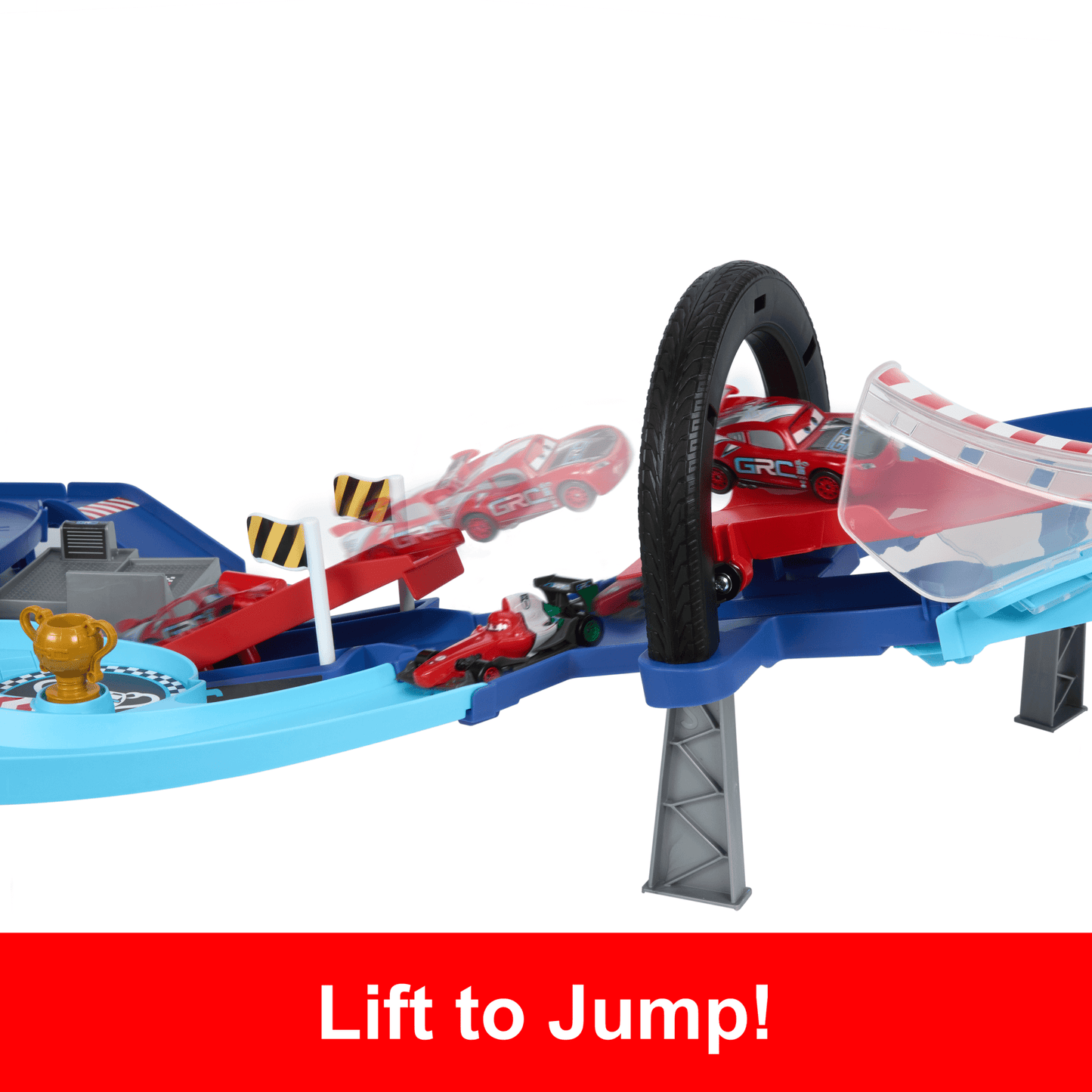 Disney And Pixar Cars Grc Jumping Raceway Playset With 2 Toy Vehicles, Includes Lightning Mcqueen