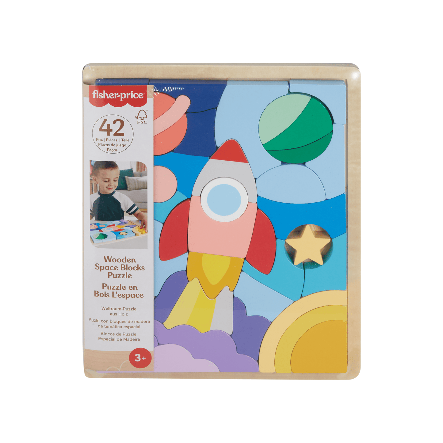 Fisher-Price  Casse-Tête de L’Espace en Bois, 42Éléments en Bois