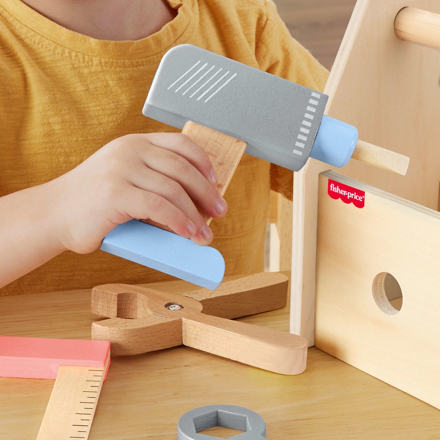Fisher-Price  Coffret Boîte à Outils en Bois, 9Éléments en Bois