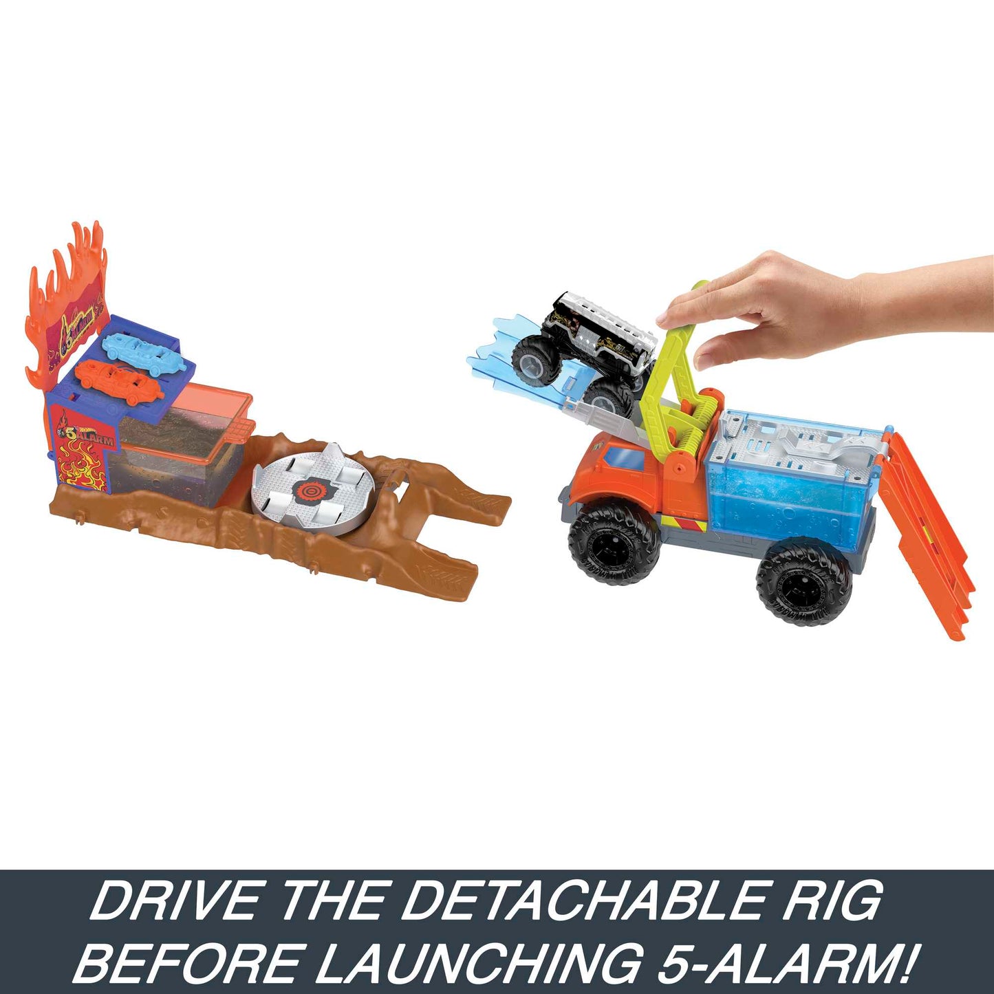 Hot Wheels Monster Trucks Arena Smashers Color Shifters 5-Alarm Rescue Playset, Fire Truck Crash Toy