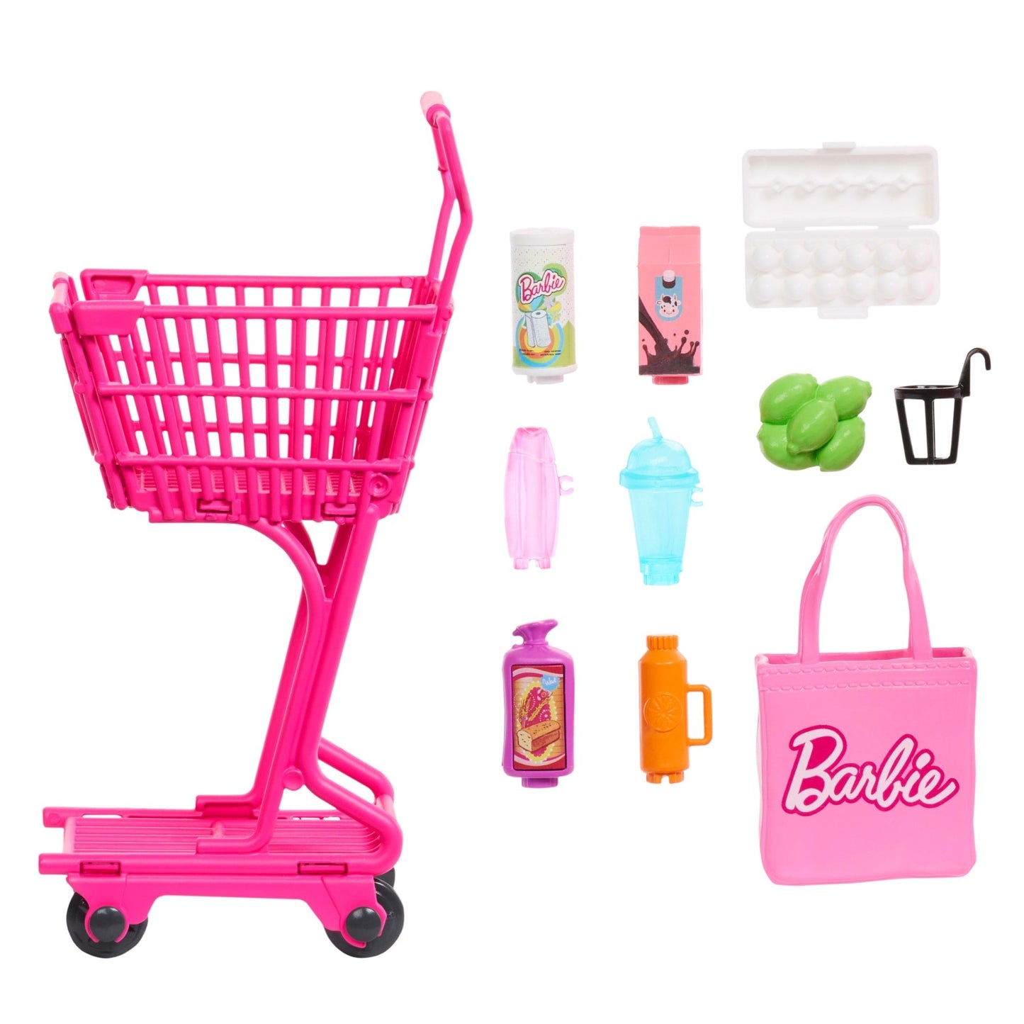 Barbie World Grocery Shopping Toy Set With 11 Doll Accessories including Cart, Food, Bag, & More