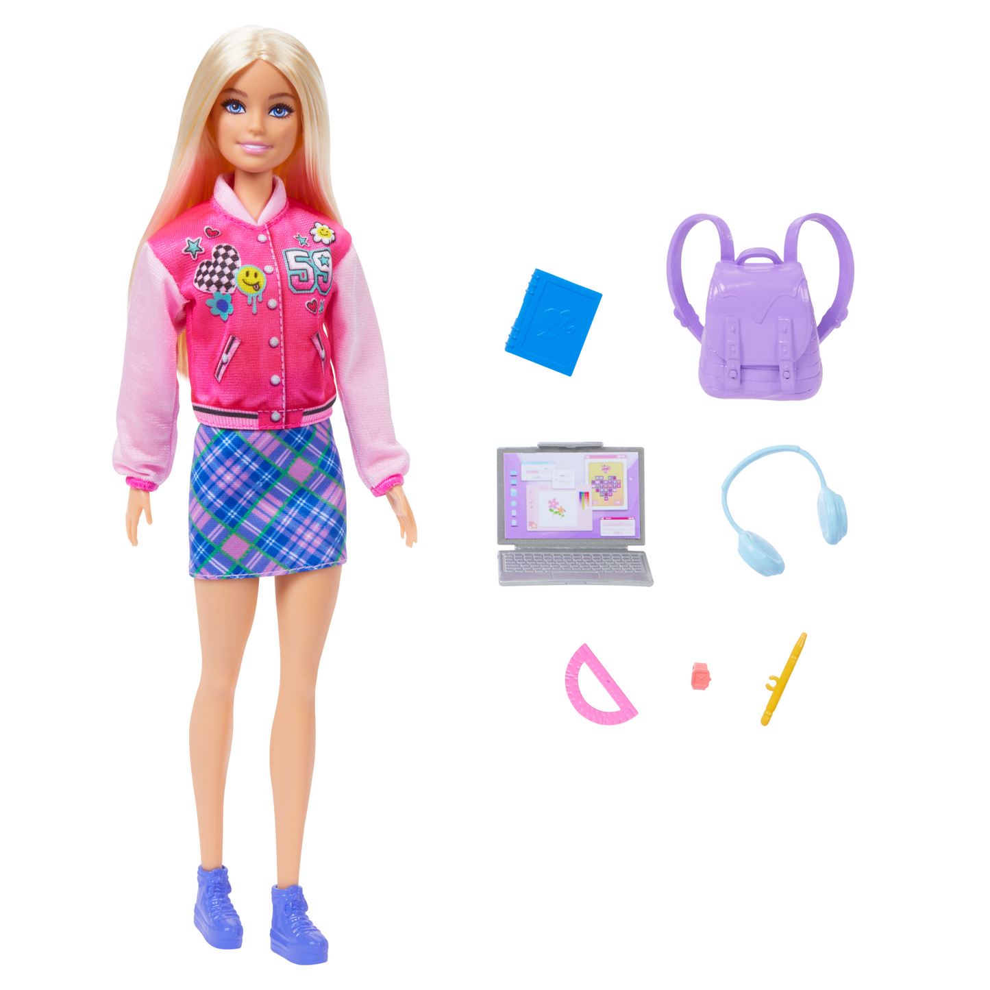 Barbie-J’Aime L’École-Coffret Poupée Blonde en Tenue et 7Accessoires