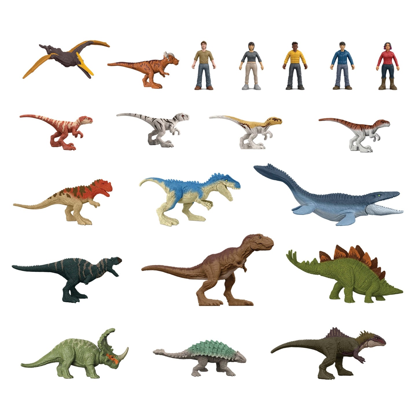 Jurassic World-20Mini-Figurines-Coffret Répliques Dinosaures, Humains
