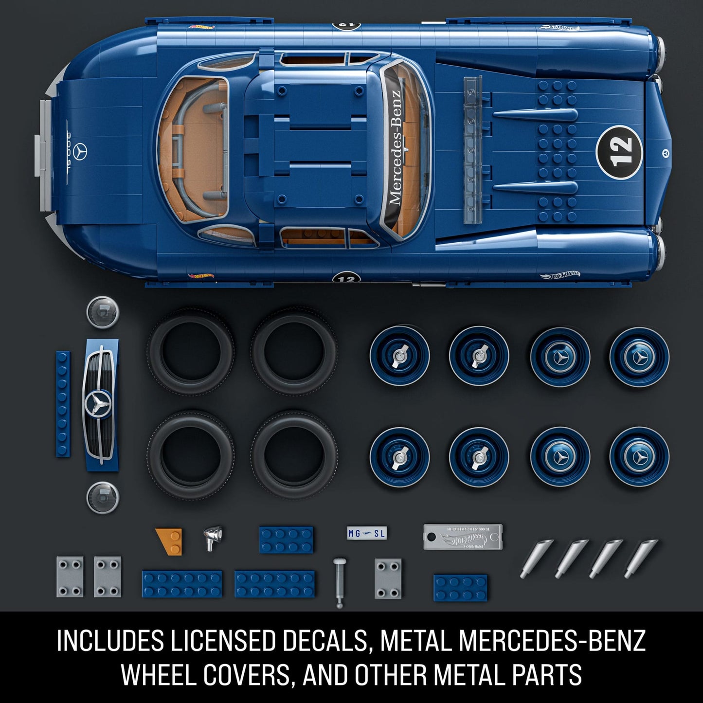 Mattel Brick Shop Hot Wheels Mercedes-Benz 300 SL Building Toy Kit (1600 Pieces), for Collectors