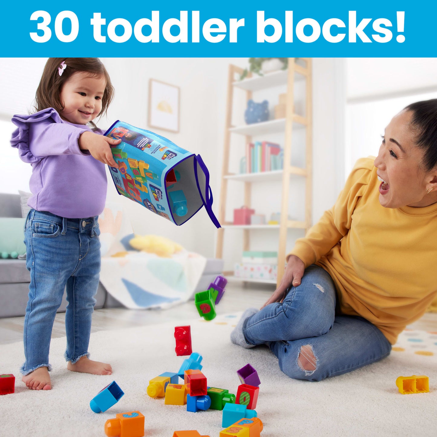 MEGA Bloks Fisher-Price ABC Building Bag Block Toy With Storage (30 Pieces) For Toddler