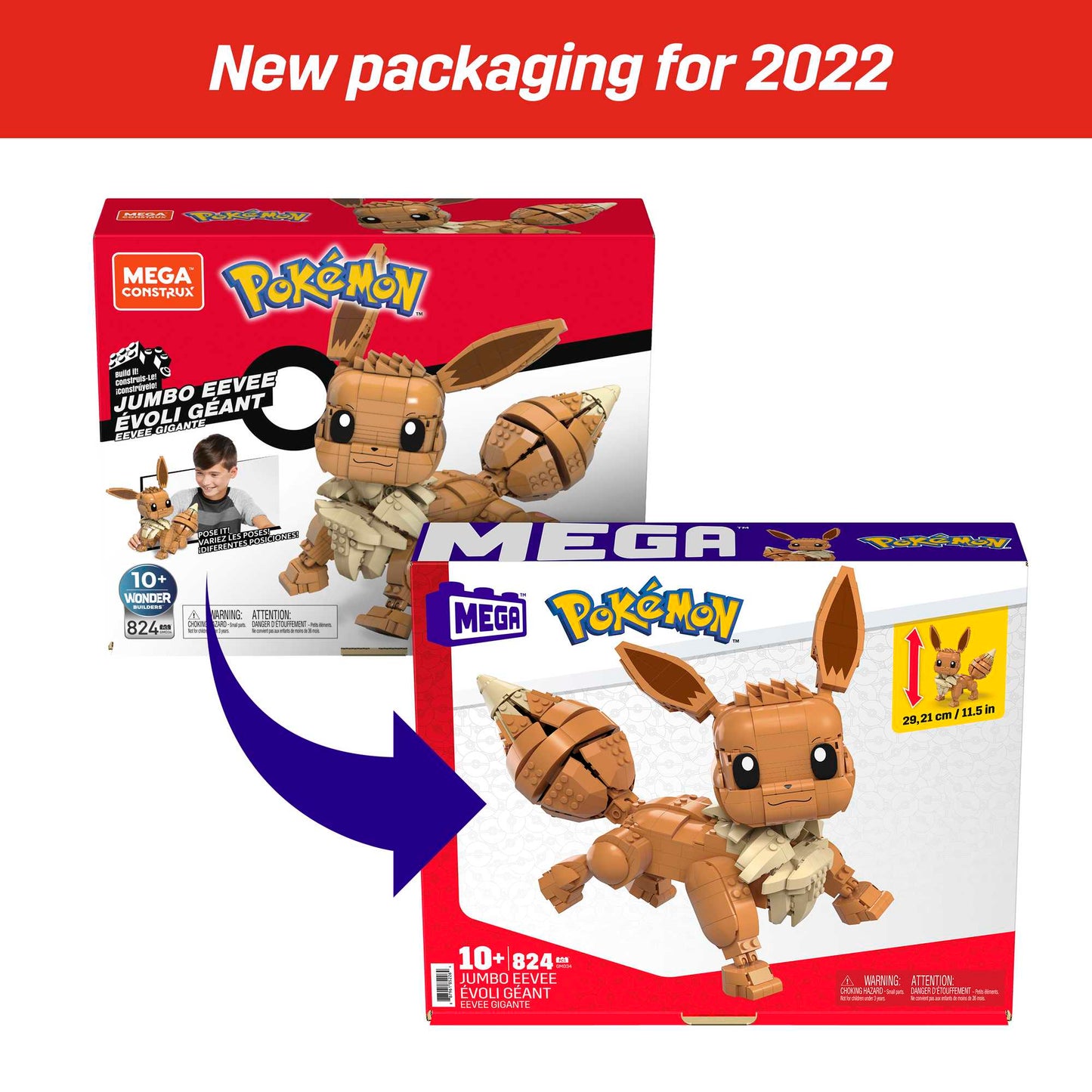 MEGA Pokémon Jumbo Eevee Toy Building Set, 11 Inches Tall