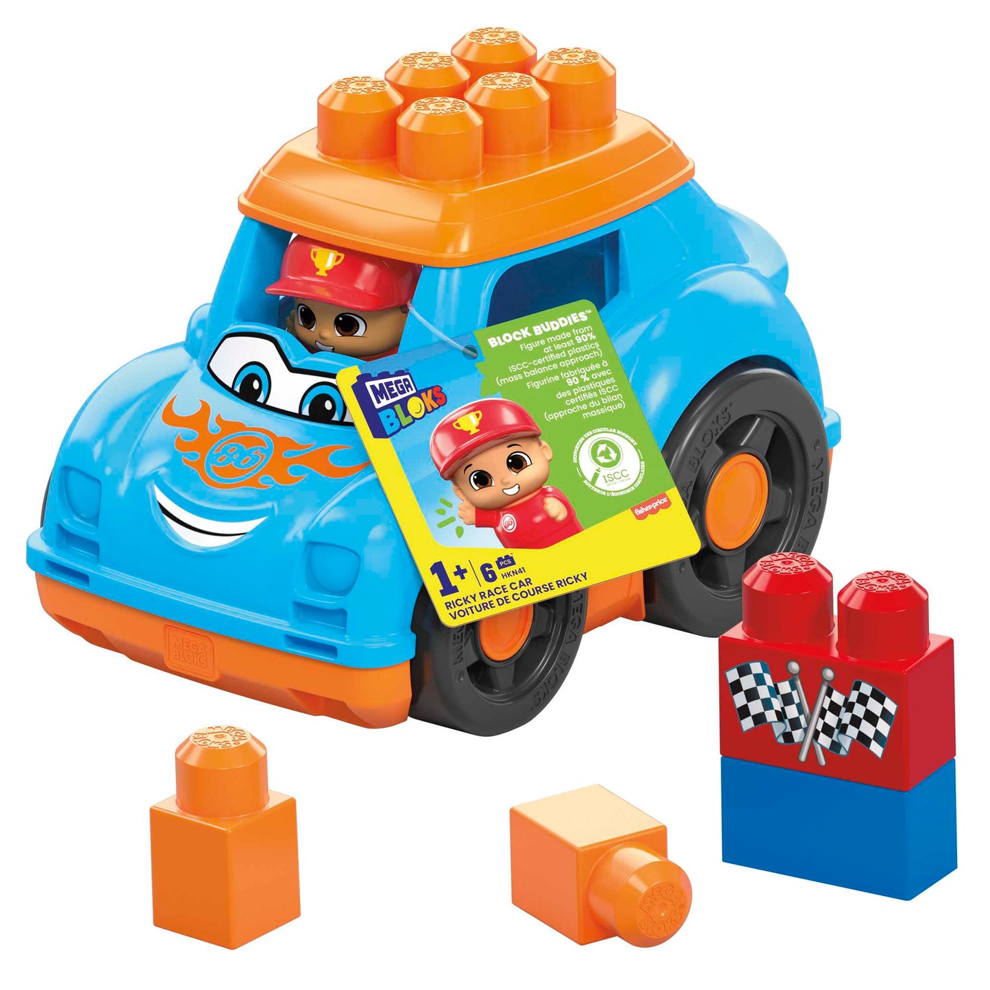 Mega Bloks Ricky Race Car Building Toy Car, Blocks For Toddlers 1-3 (6 Pcs)