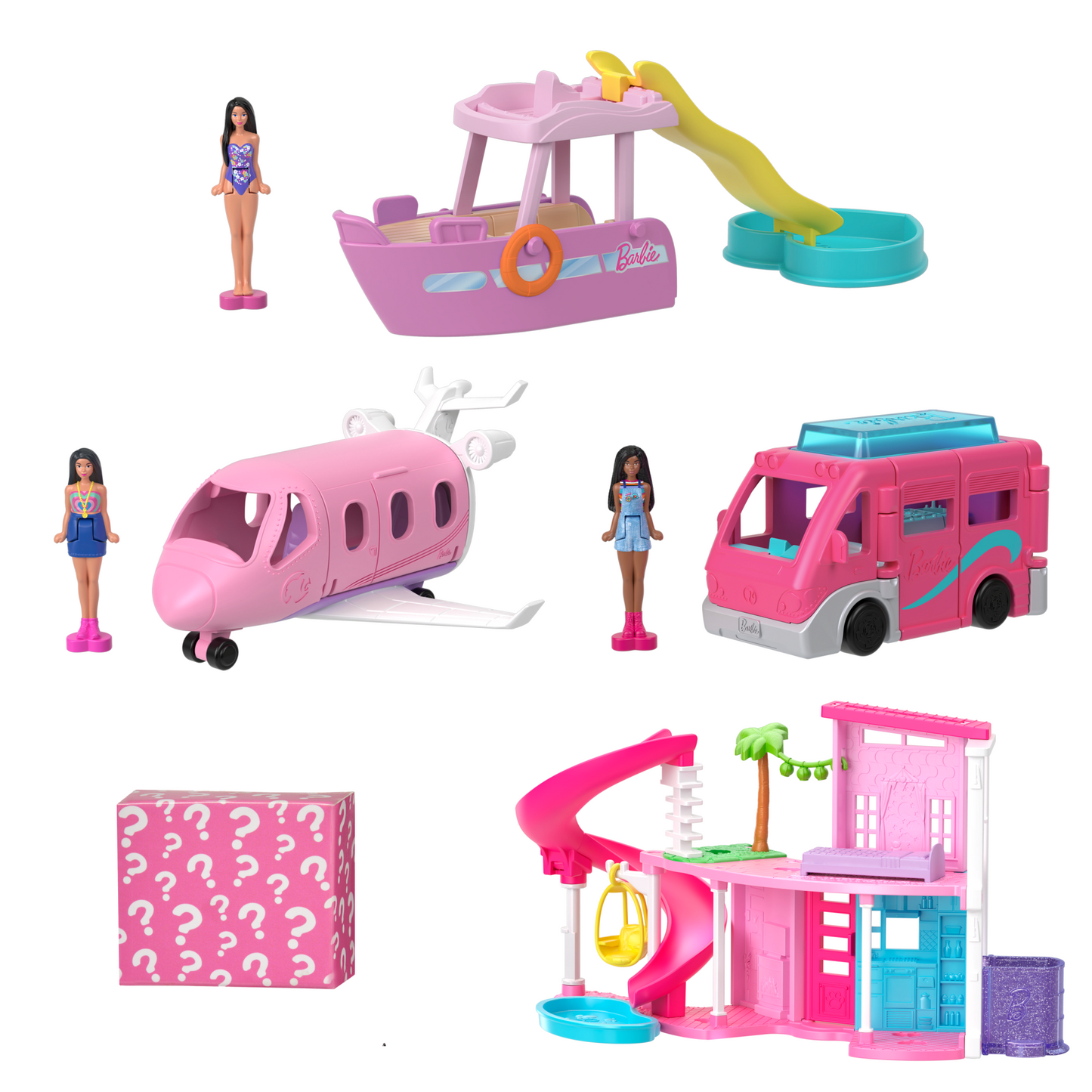 Barbie Mini Barbieland Dreamhouse & 3-Vehicle Playset With 4 1.5-inch Dolls, Furniture & Accessories