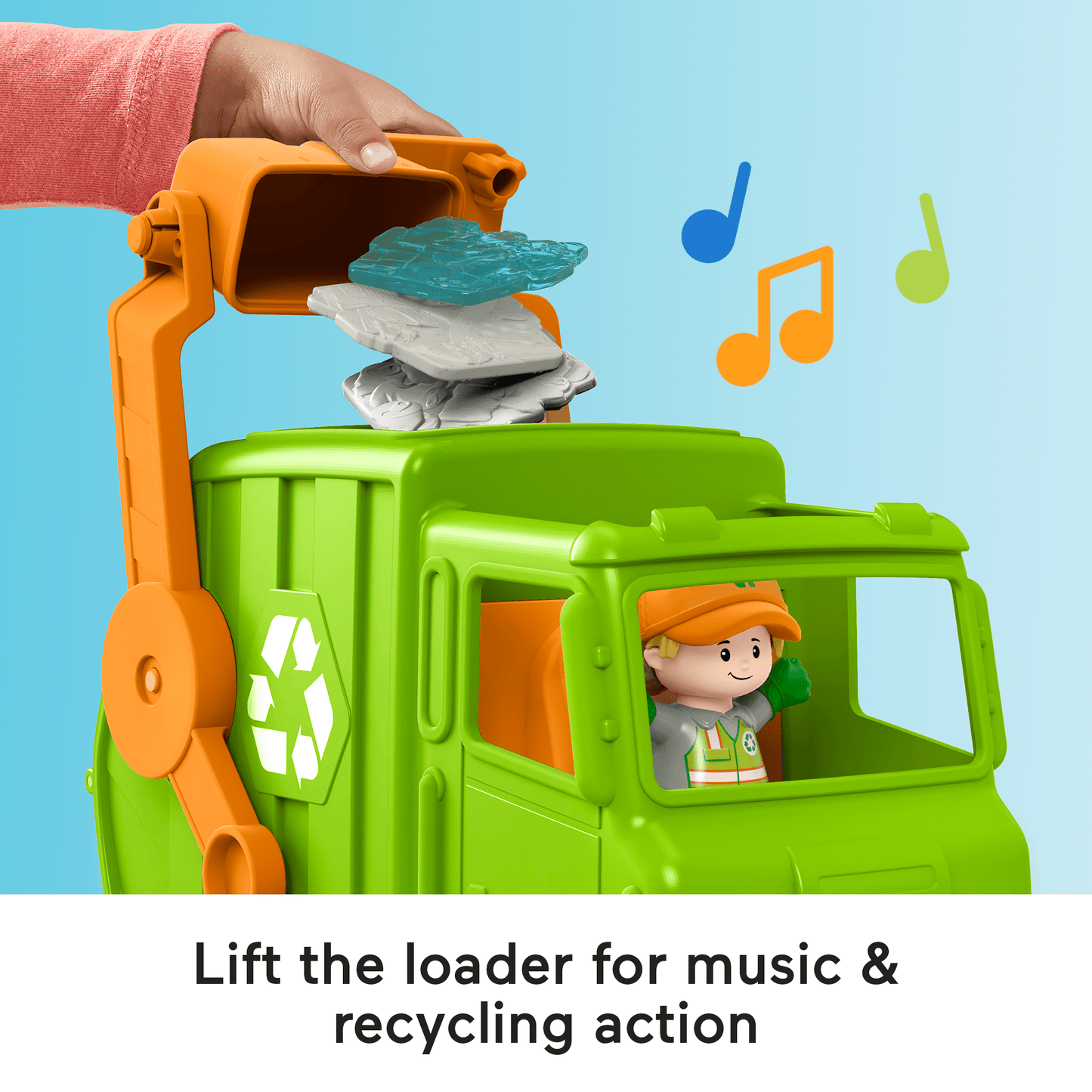 Fisher-Price Little People Recycling Truck Musical Toddler Garbage Toy Set, 5 Pieces