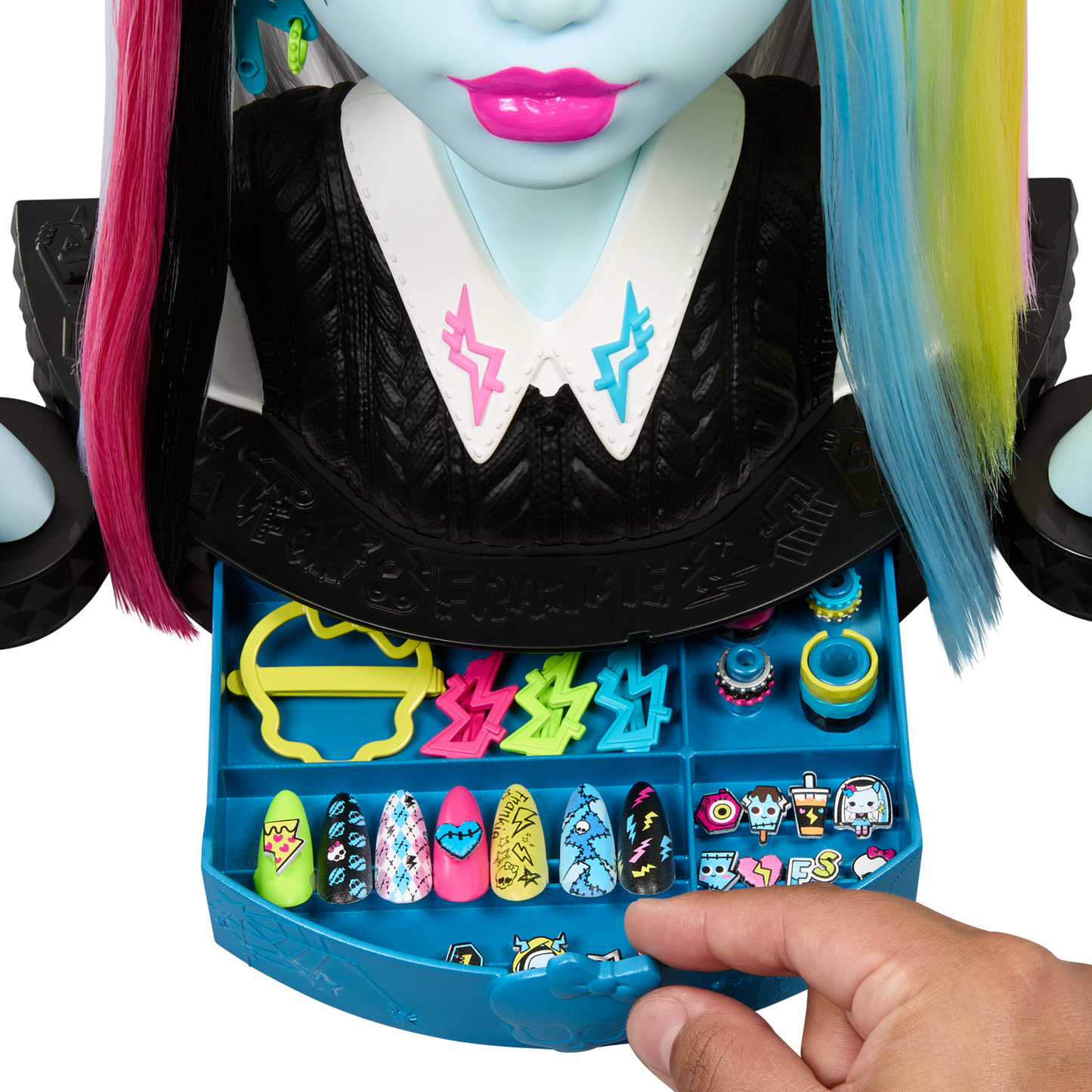Monster High  Tête à Coiffer de Poupée Frankie Stein, 65+ Accessoires