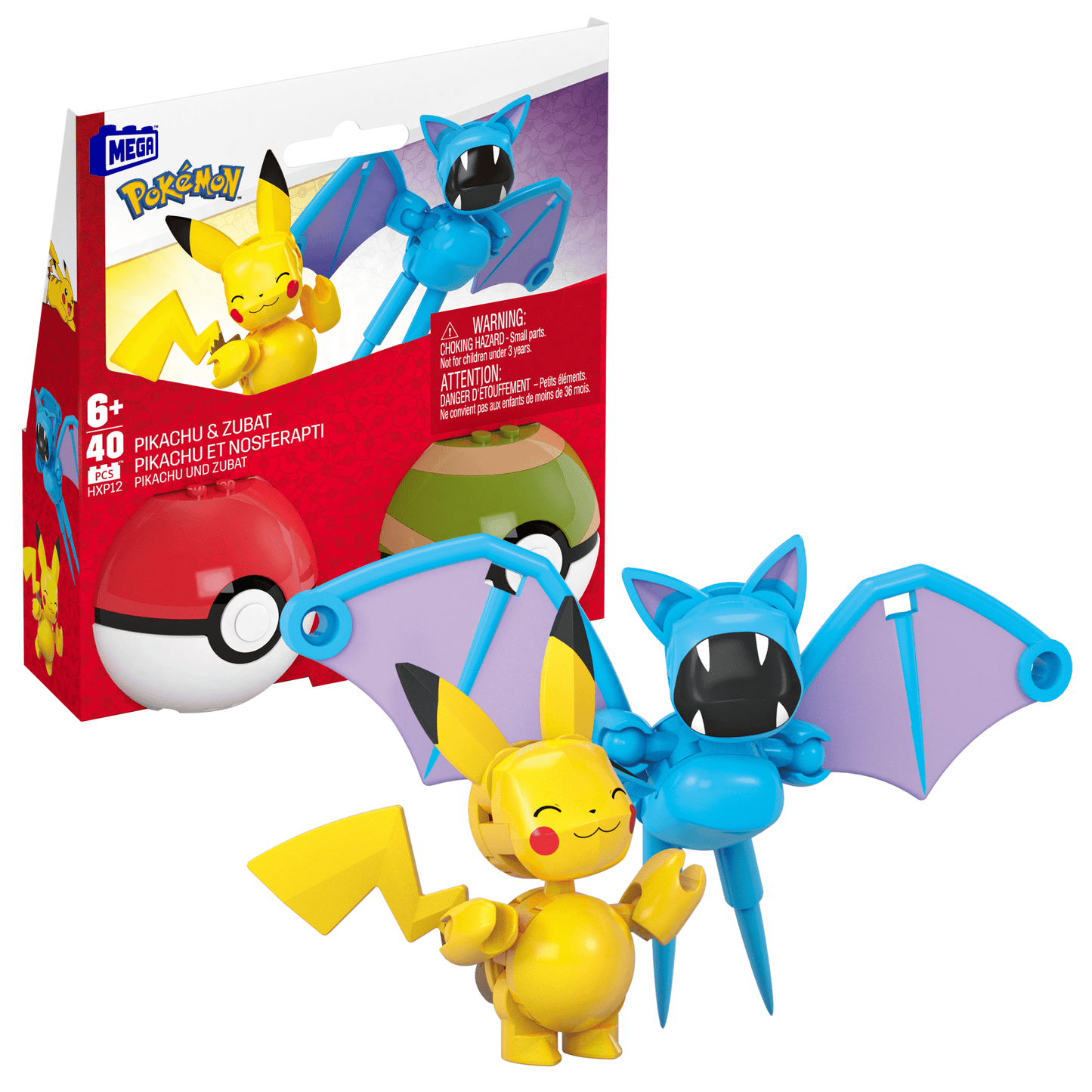 MEGA Pokémon Pikachu & Zubat Building Toy Kit, 2 Action Figures (40 Pieces) For Kids
