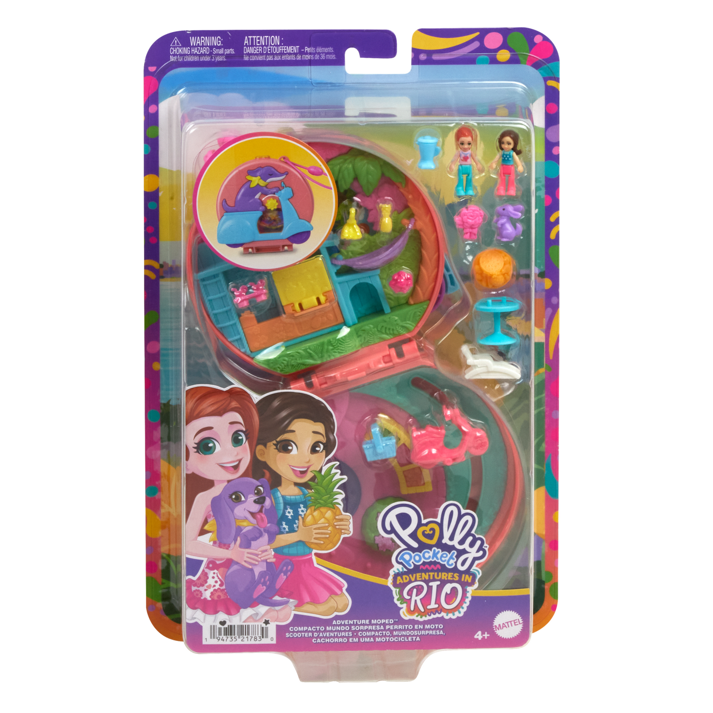 Polly Pocket Adventure Moped Compact With 2 Micro Dolls And Pet, Travel Toy With Animal And Vehicle Accessories