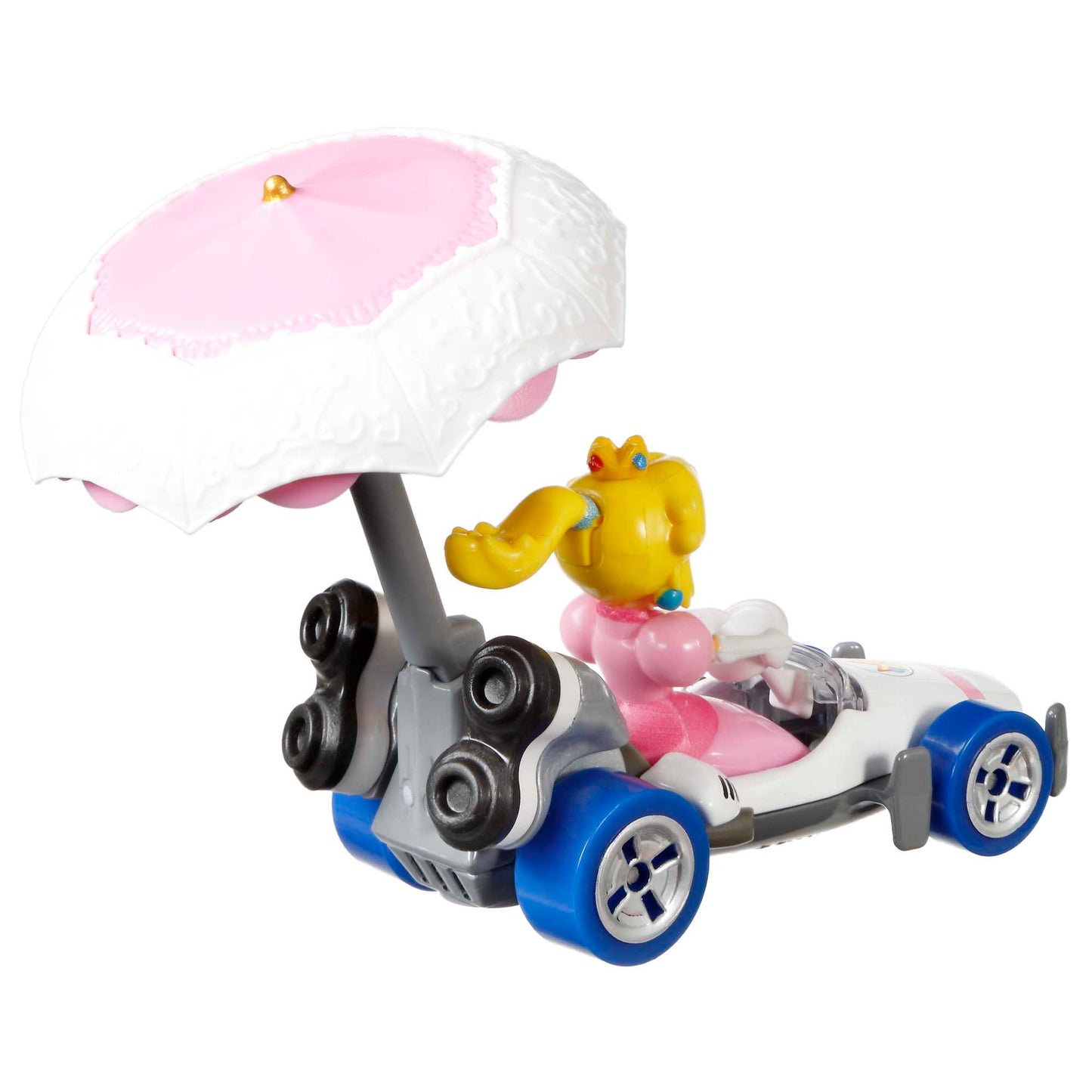 Hot Wheels Mario Kart Vehículo de Juguete Princesa Peach B-Dasher con Peach Parasol